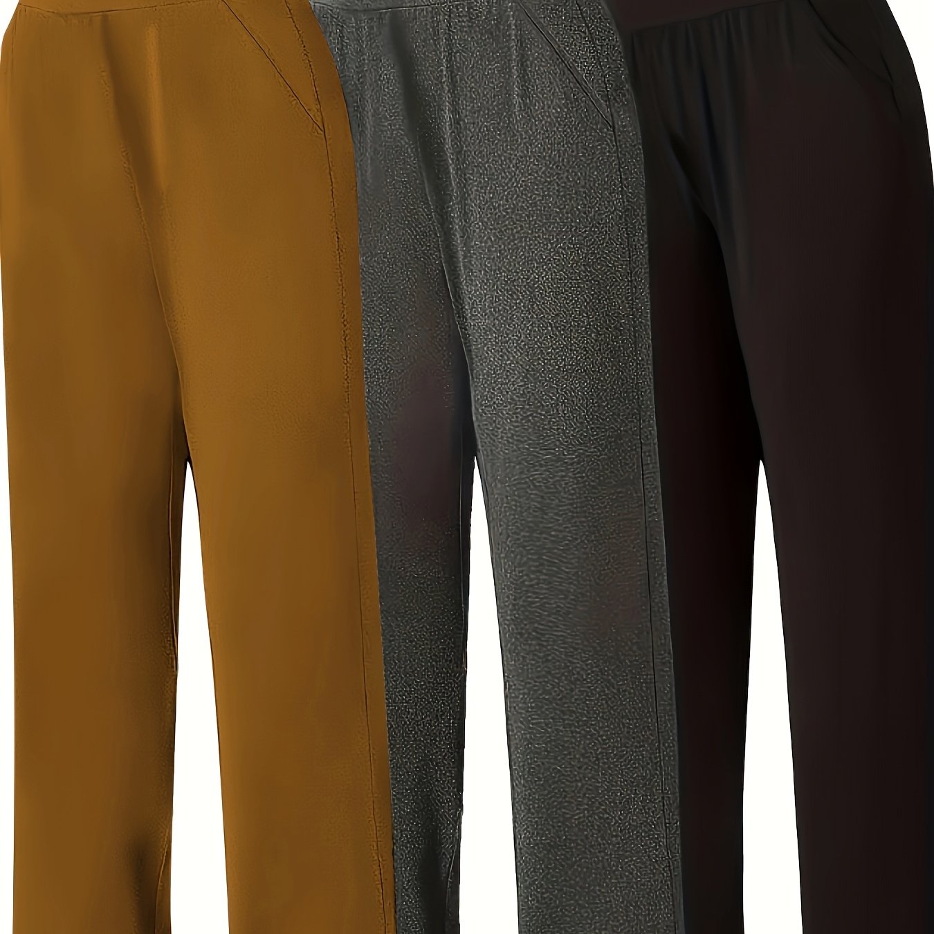Pantalon Femme Grande Taille Décontracté – Taille Haute avec Poches, 3 Couleurs (Pourpre, Gris, Noir), Tous Saisons