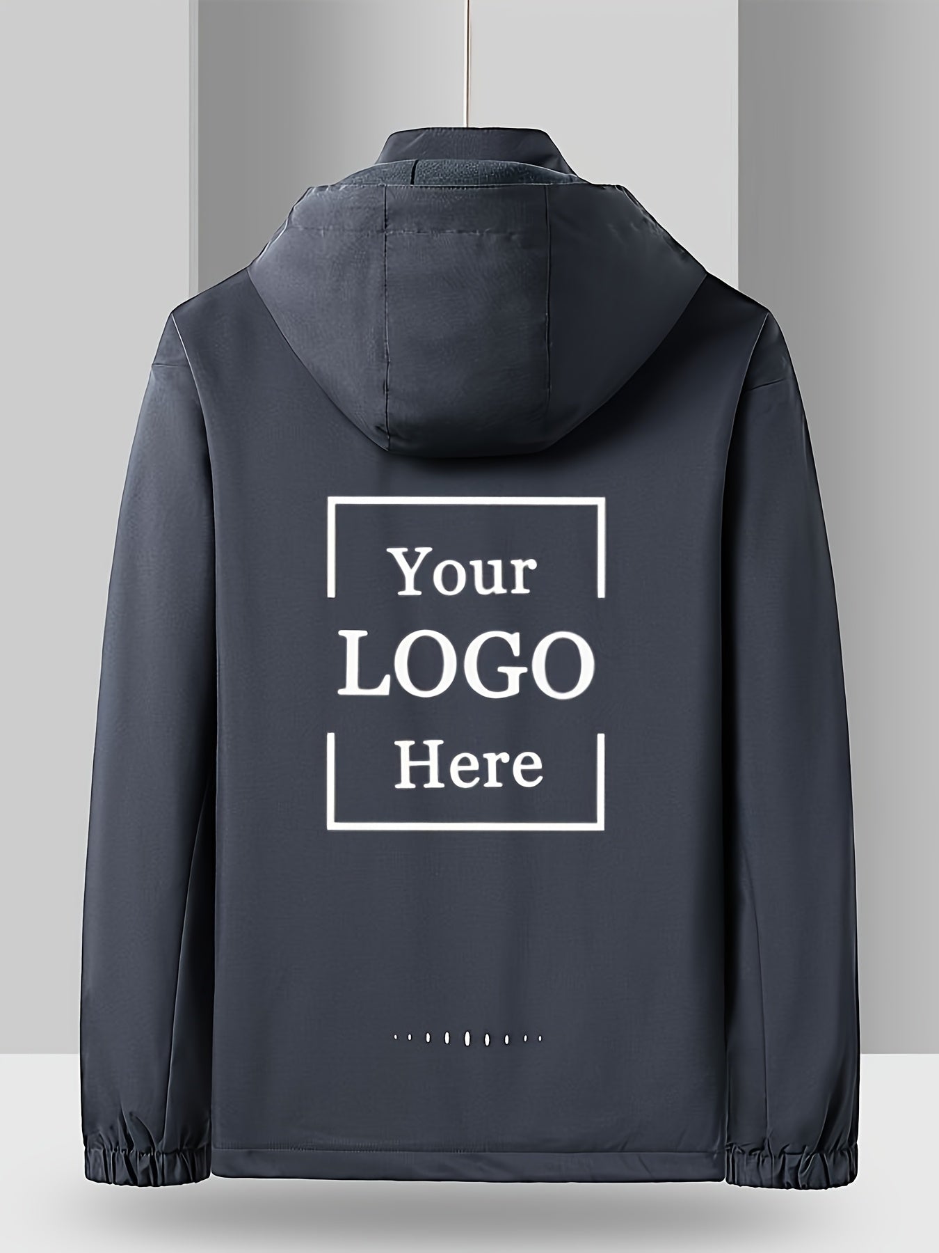 Veste à capuche homme personnalisable – coupe ample, bleu marine, imperméable, logo imprimé, promo et entreprise