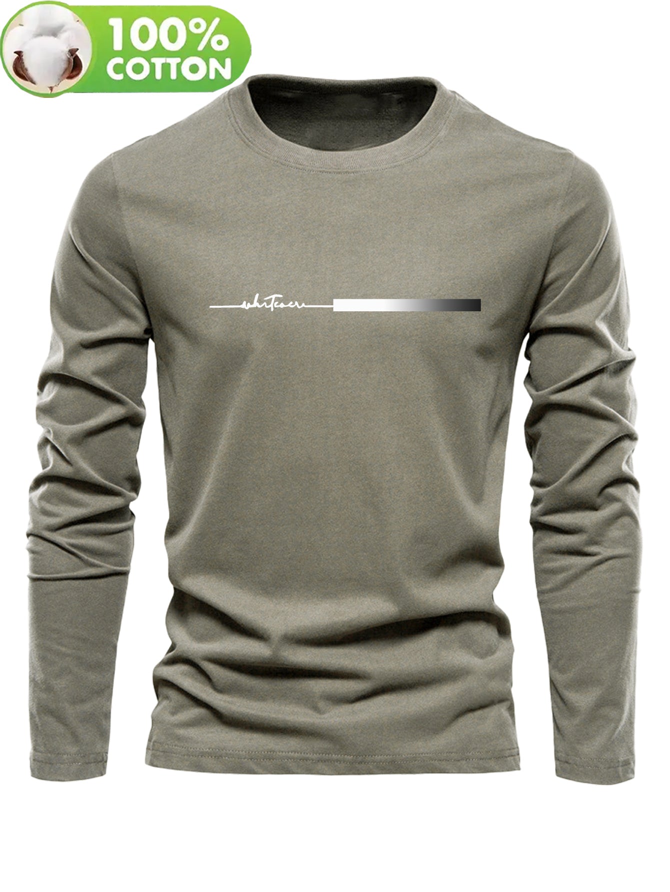 Men's 100% Cotton Long Sleeve T-Shirt with Letter 'H' Logo Patch - Round Neck Casual Top, Regular Fit Spring/Fall Everyday Basic Blouse for men - Versatile Layering Piece for Jeans & Dress Clothes