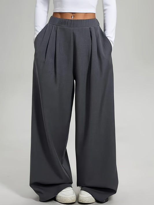Lot de 2 Pantalons Femme Décontractés – Taille Haute, Ceinture Élastique, Coupe Large, Couleur Unie, Printemps/Été/Automne