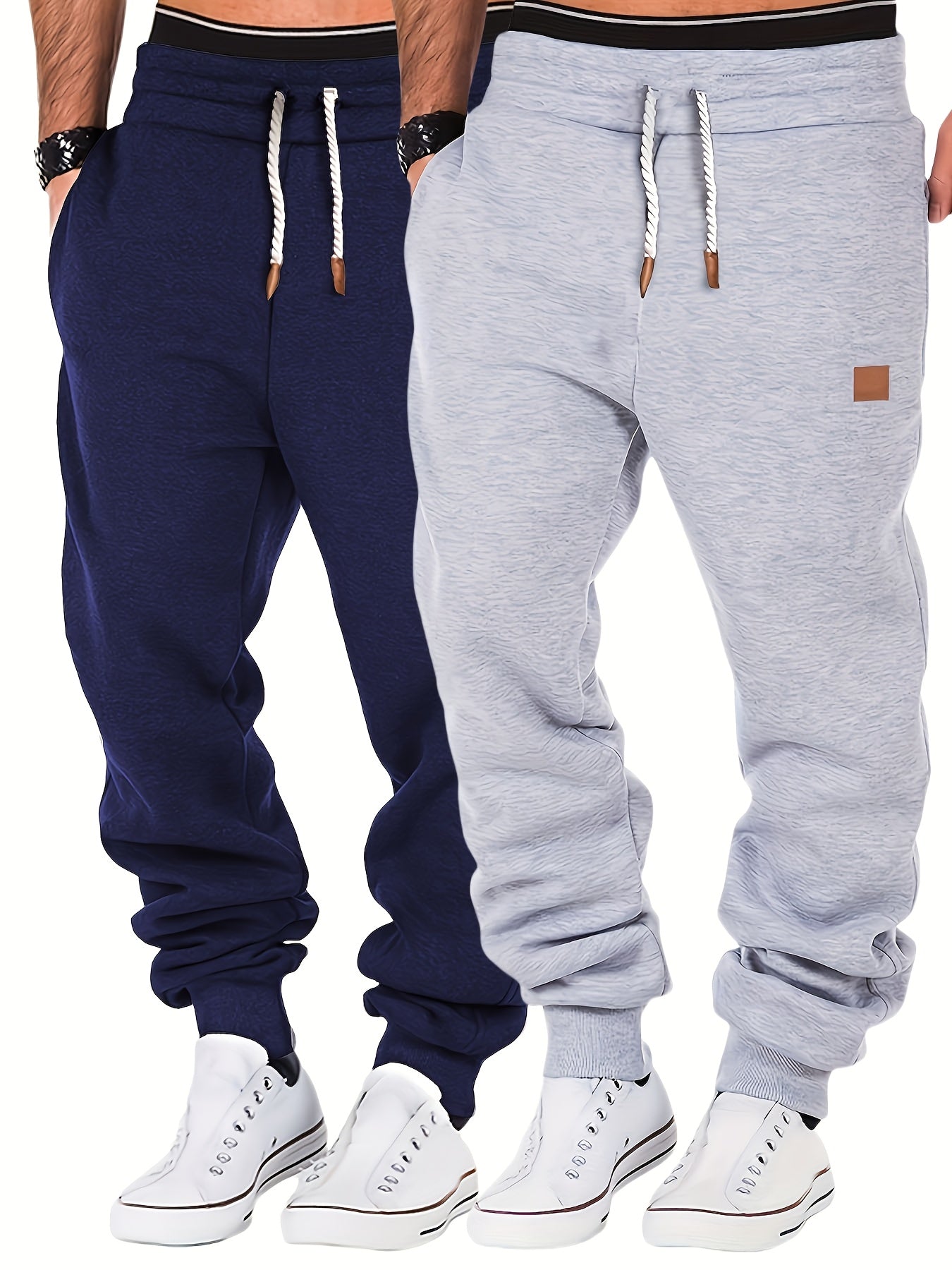 2pcs Joggers Homme – Polaire, Gris, Cordon, Sport & Casual, Hiver