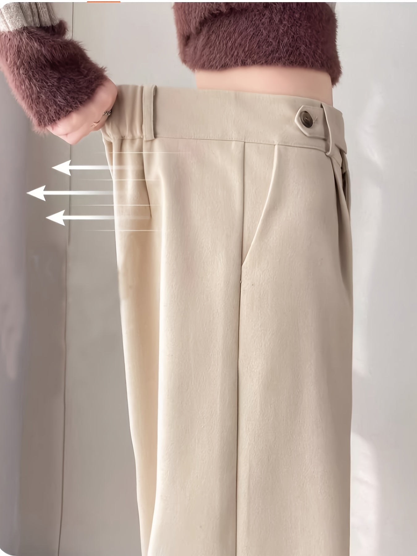 Pantalon Femme en Tweed – Gris, Taille Haute, Jambe Droite, Automne/Hiver, Sans Ceinture