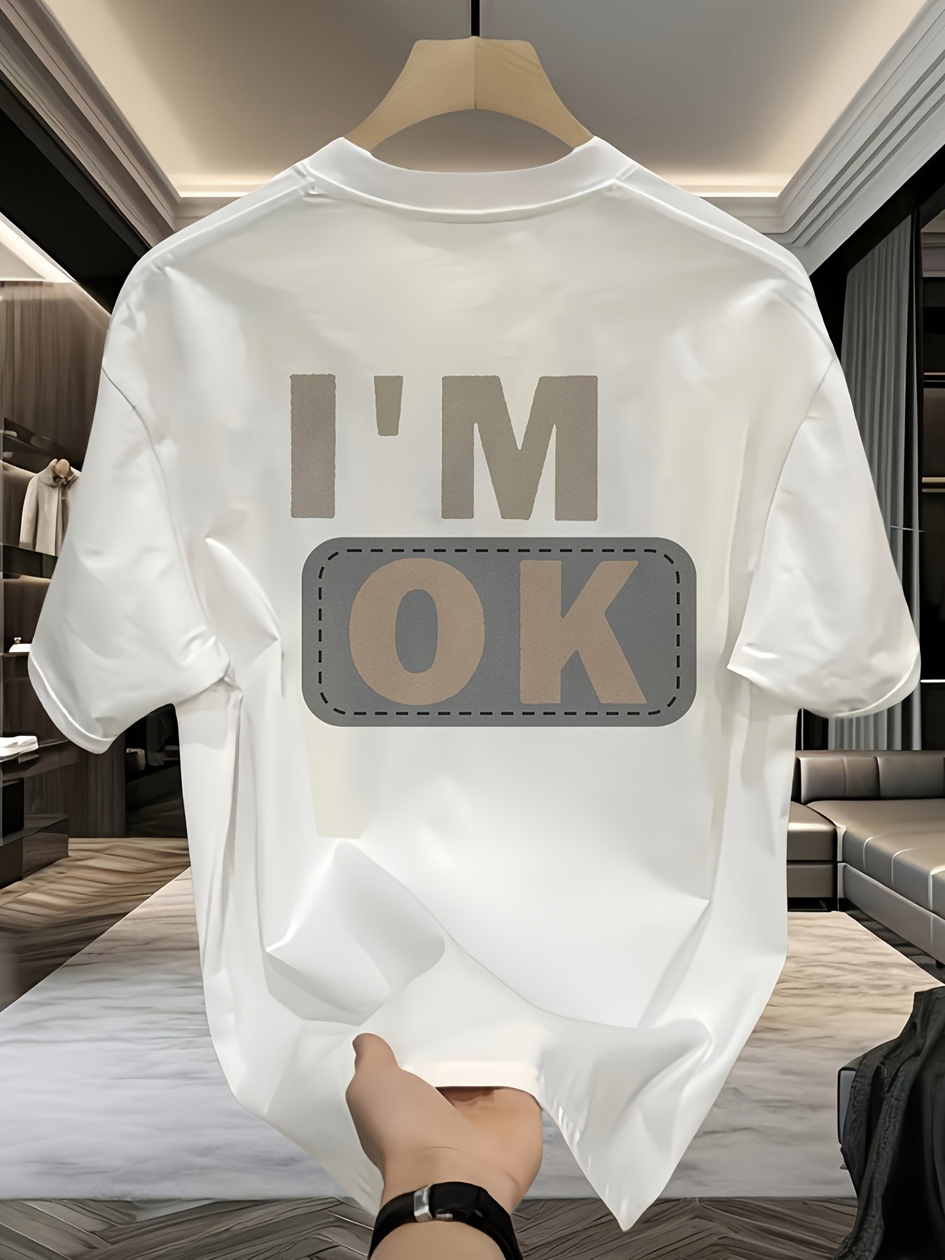 Heavy cotton letter printed short-sleeved T-shirt men's summer loose and versatile top