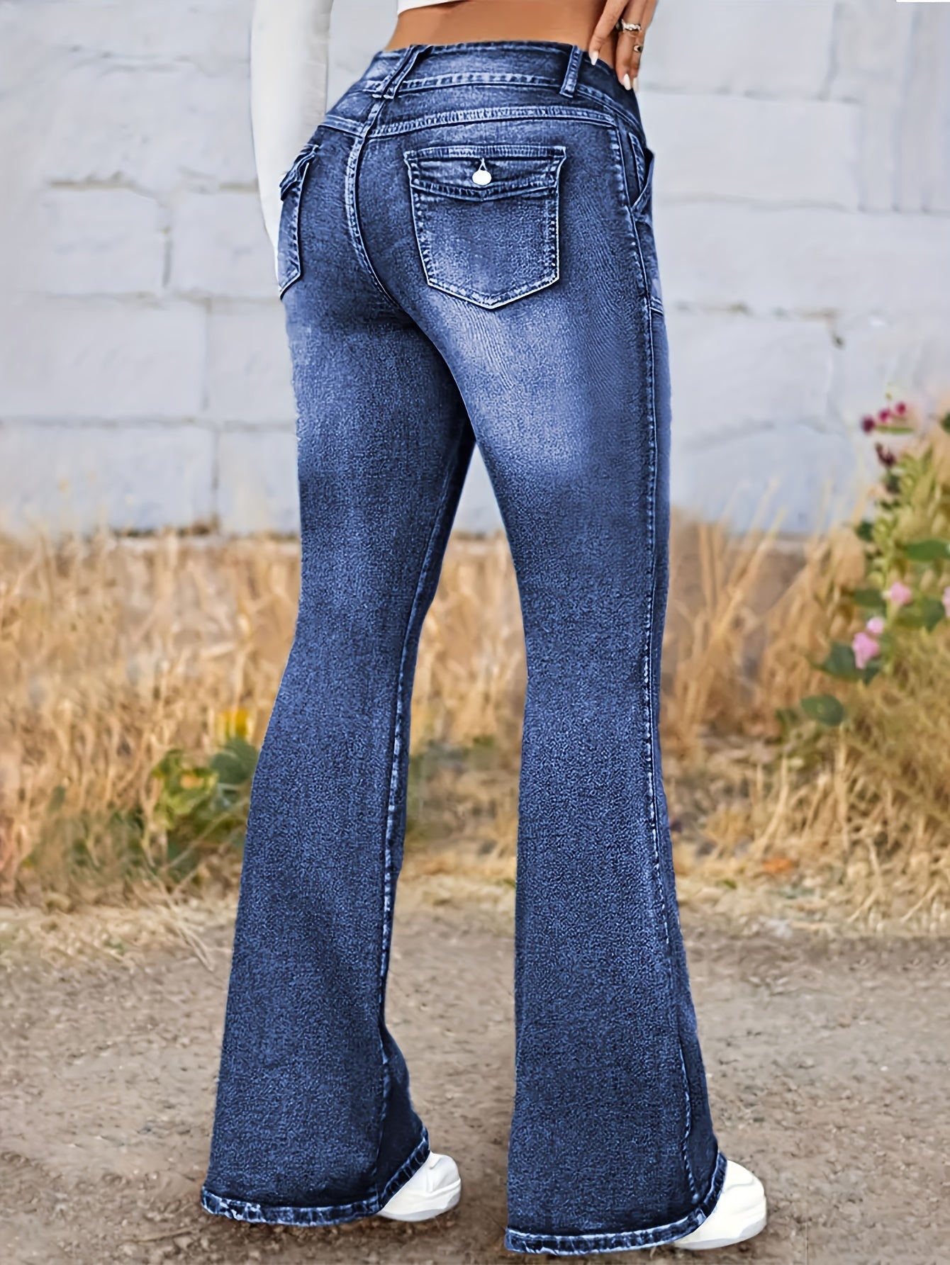Jean skinny femme - Pantalon stretch taille basse avec fermeture à boutons, tissu opaque