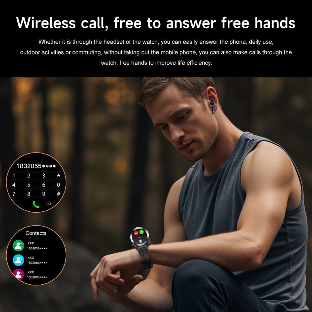 FFEOKKI TWS 2-in-1 Smartwatch with Earbuds - Zinc Alloy Bezel, 3.71cm Round Display, Wireless Call Function, Music Playback, NFC, Multiple Sports Modes, Fitness Tracking, Compatible with iPhone Android Smartphone, Activity Mo