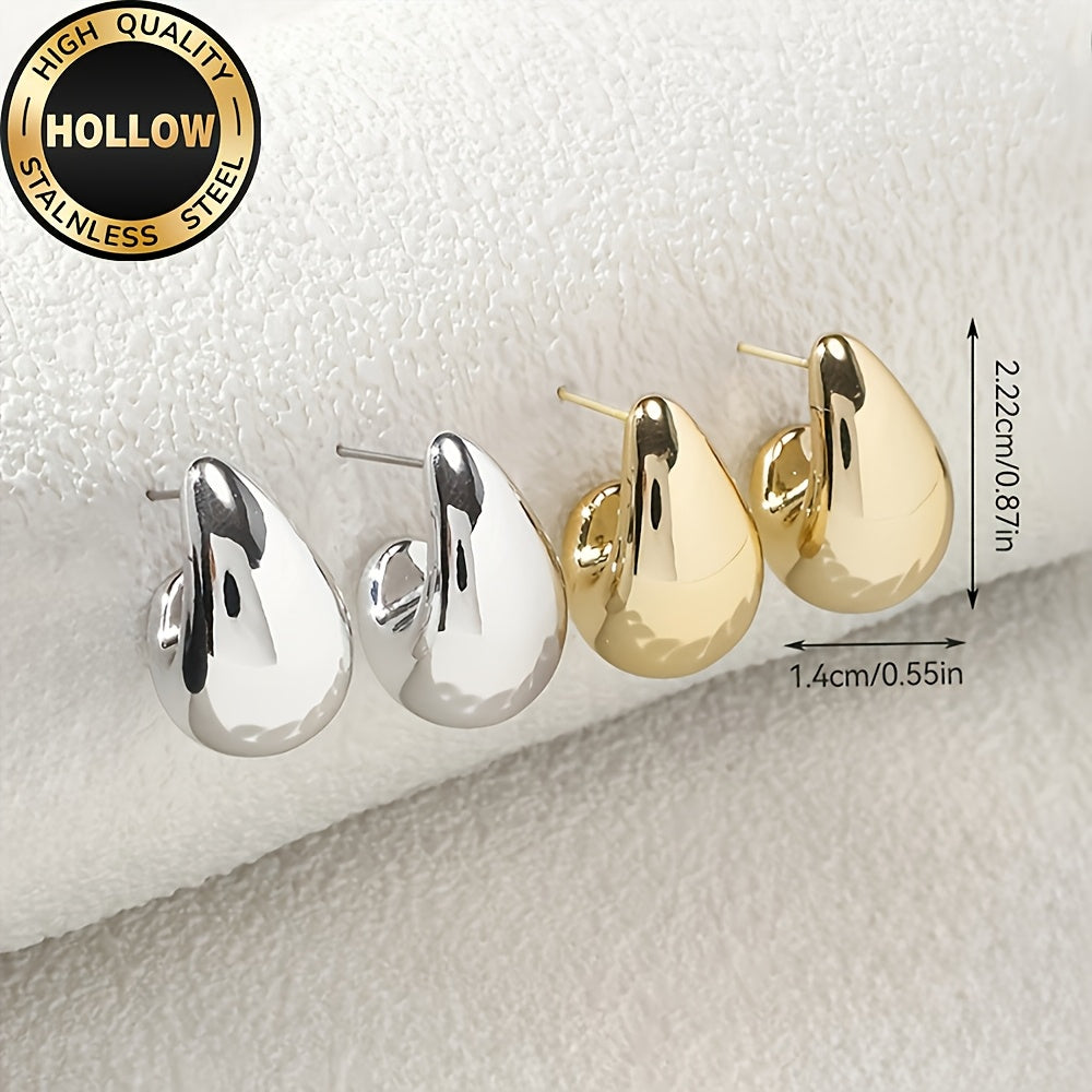 Boucles d’oreilles goutte d’eau creuses en acier inoxydable – hypoallergéniques, plaquées or, anti-décoloration, confortables et polyvalentes, simples et élégantes, bijoux tendance pour femmes, idéales pour usage quotidien ou soirées