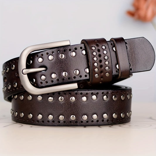 Ceinture artisanale en cuir véritable pour hommes et femmes – Design rustique avec clous métalliques, cuir léger et durable avec boucle ajustable, pour tenue décontractée et formelle, jeans