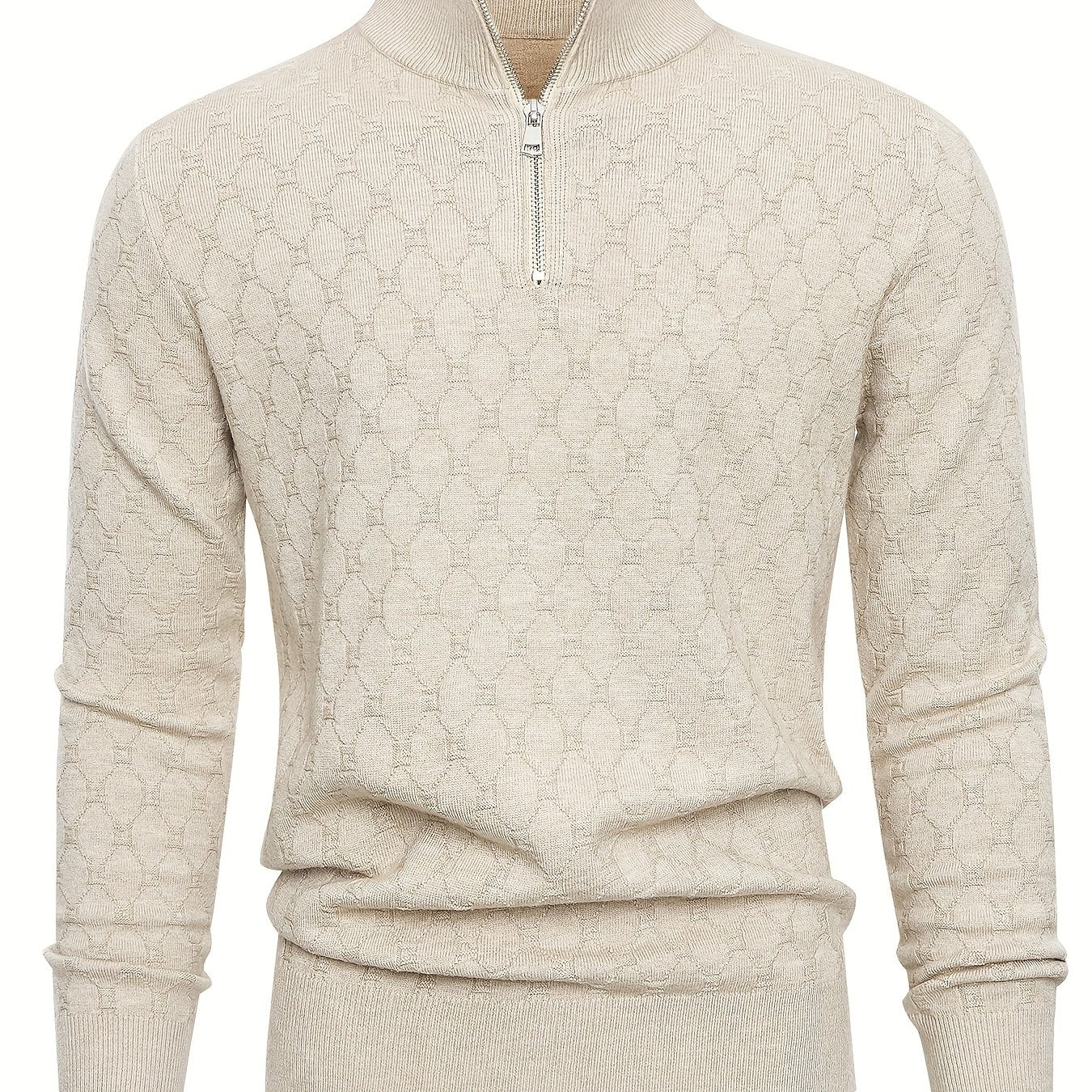 Men's Slim-Fit Half-Zip Sweater with Stand Collar - Soft Stretch Blending (Suitable for) - Half-Zip Front & Geometric Pattern - Business Casual Winter Wear - Fall Winter Wardrobe Essential - Hand Washable Long Sleeve Blazer f