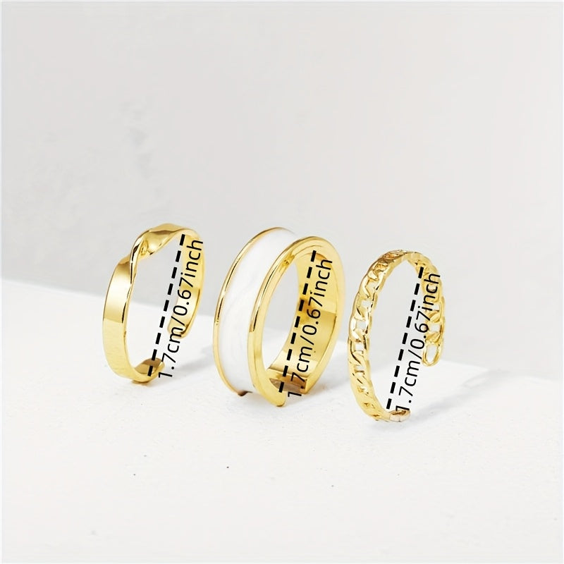 Lot de 3 Bagues Femme – Design Mode et Luxe Léger, Ouverture Ajustable, Style Bohème, Bagues Rondes Émaillées, Alliage de Zinc, Parfait pour Toutes Occasions, Quotidien, Vacances et Tenues Élégantes