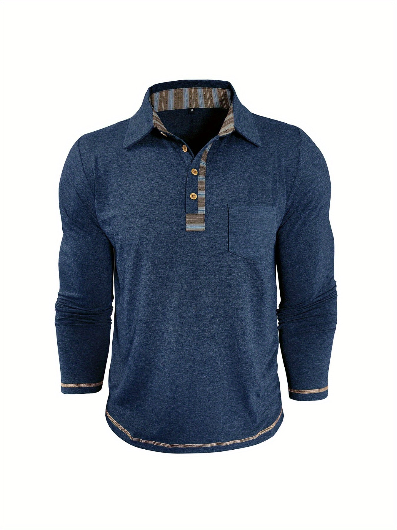 Plus Size Men's Retro Casual Shirt - Long Sleeve Button-Up with Color Block Detailing, Machine Washable Spring/Fall Top for Casual Attire, PLUS SIZE