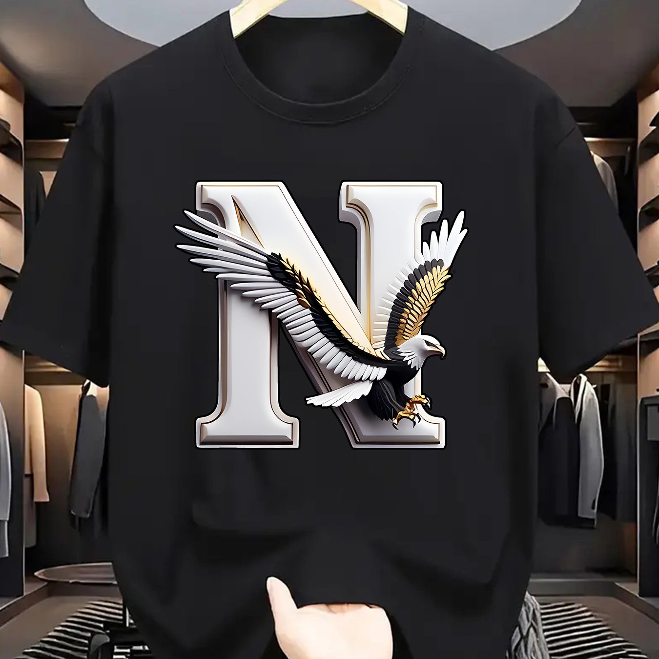 Summer Men'S Fashion Short-Sleeve T-Shirt with Letter Pattern Print