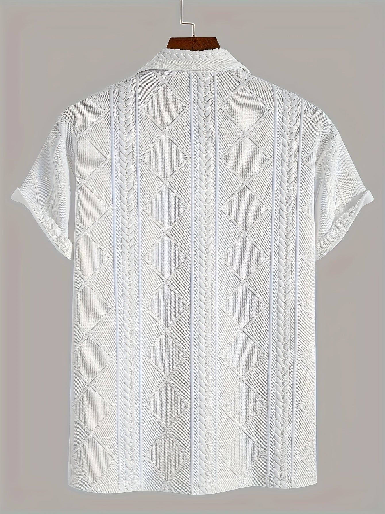 Men'S Stylish Knitted Texture Polo Shirt with Wheat Ear Geometric Pattern, Made from Skin-Friendly Material, Featuring a 4/1 Button Half Placket, Perfect for Casual Wear, Simple And Versatile for Commuting, Trendy And Fashion