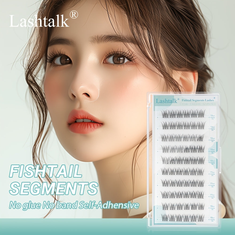 Extensions de Cils– 60 Clusters Auto-Adhésifs, Bandes Transparentes, Segments Fishtail, Style Anime Naturel et Doux, Pas de Colle Nécessaire, Cils Pré-Collés, Curl C, Look Fluffy, Idéal Débutants