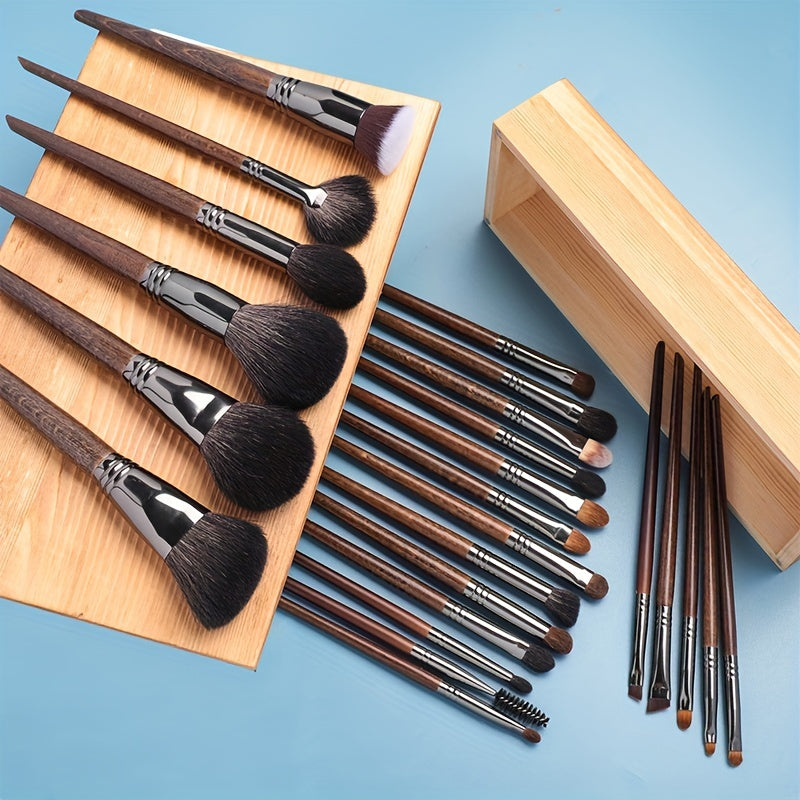 Set de 24 pinceaux de maquillage en poils naturels de chèvre – Poudre, fond de teint, contour, estompeur, fard à paupières, eyeliner, outils de maquillage