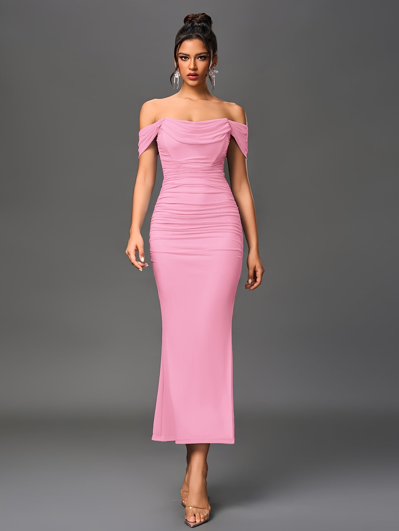 Robe Sirène Élégante Femme — Style Off-Shoulder, Robe Longue Formelle pour Soirées et Mariages, Coupe Bodycon Extensible, Tissu Non Transparent et Haute Élasticité, Tenue Formelle pour Occasions Spéciales