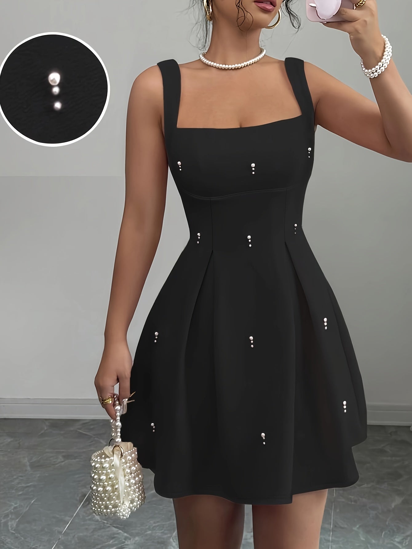 obe femme rose pastel sans manches – Col carré, jupe A-line évasée, chic