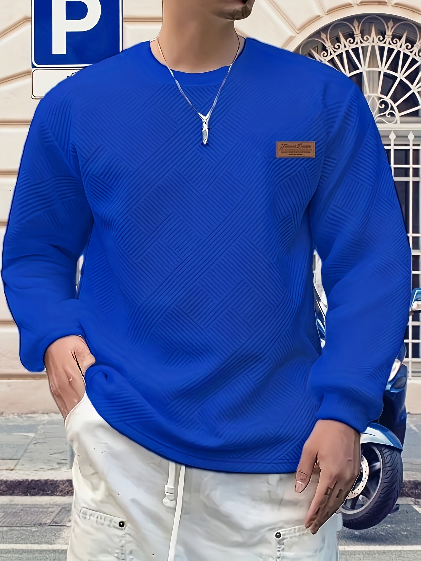 Christmas Men's Gift, Men's Fashion Sweatshirt, Heavyweight Jacquard Crewneck Long Sleeve, Spring/Autumn Casual Comfortable Top for Daily Outings