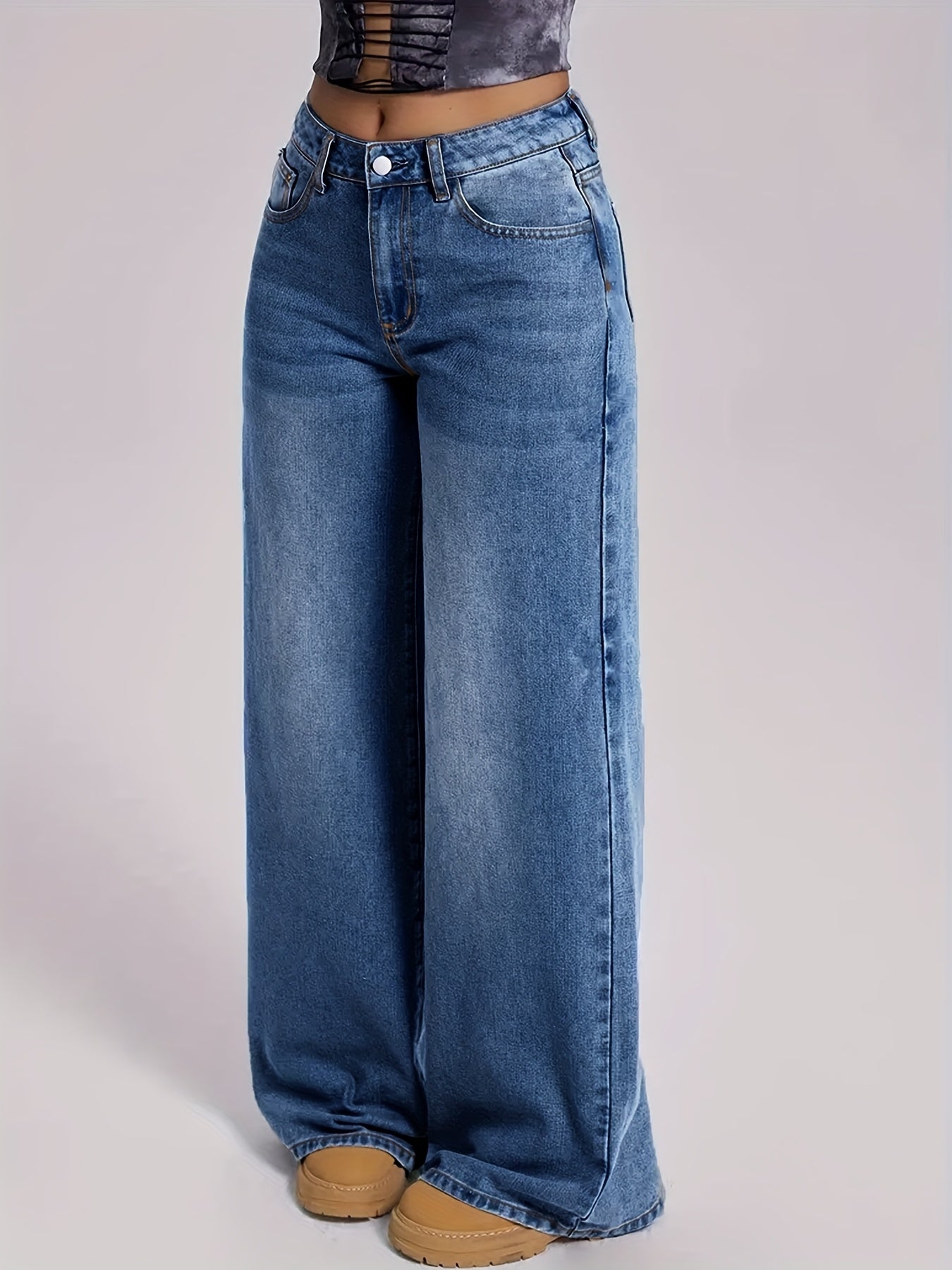 Jeans Femme Taille Haute Jambe Droite Extensible Non Transparent Confort Toute Saison Polyvalent