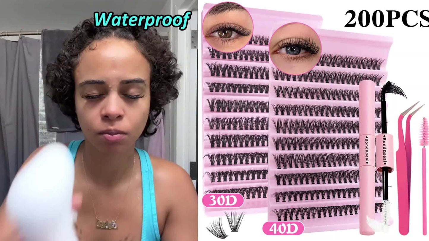 200 pcs Cils en Paquets Wispy — Longueurs 8-16 mm, Look Naturel, Cils Individuels Fluffy, Extensions DIY, Curl 30/40/80D, Réutilisables et Adaptés aux Débutants