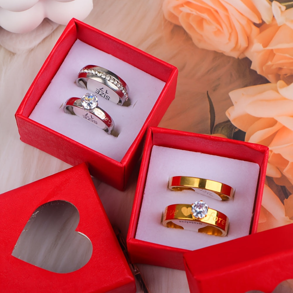 20 Pieces Classic Fashion Romantic, Eternal Love Synthetic Synthetic Zirconia Stainless Steel Rings, Women's and Men's Couple Wedding Ring Sets Jewelry, Proposal EngaSynthetic Gemstoneent Anniversary Valentine'