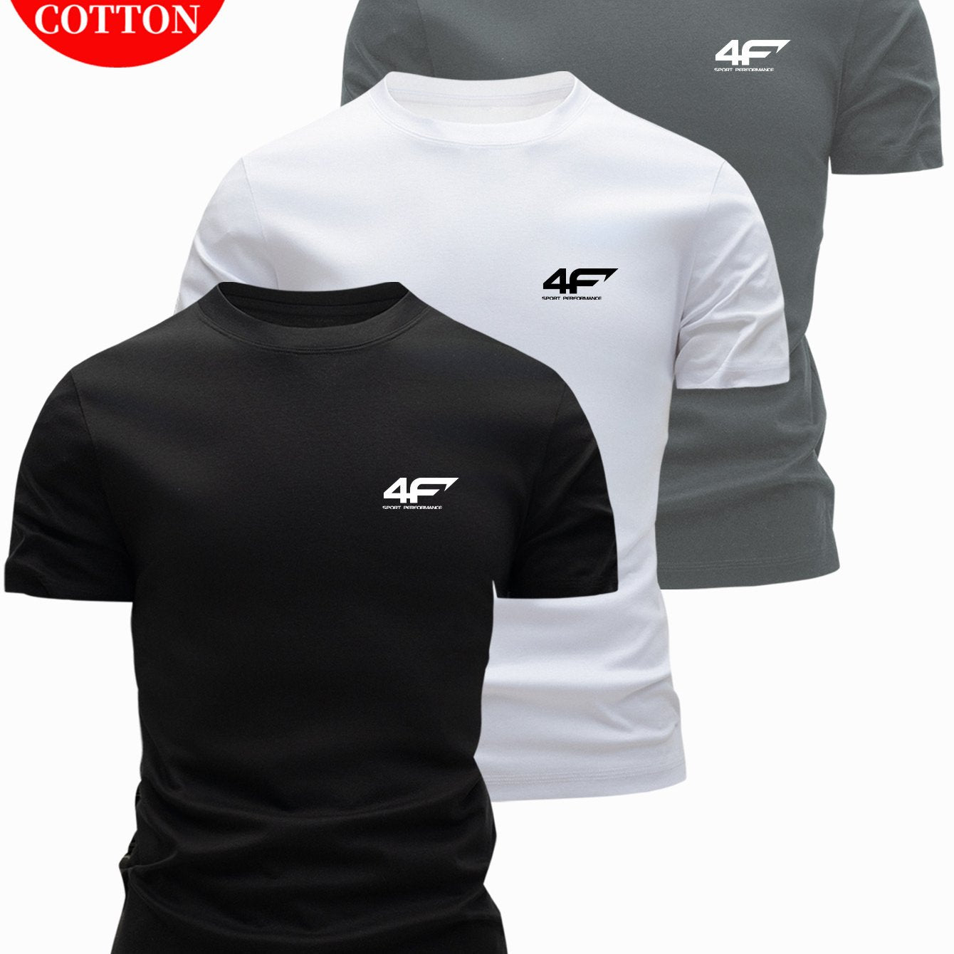 3pcs 100% Cotton T-Shirts, Casual Round Neck Tees for Summer Wear, Men's Outdoor Tops