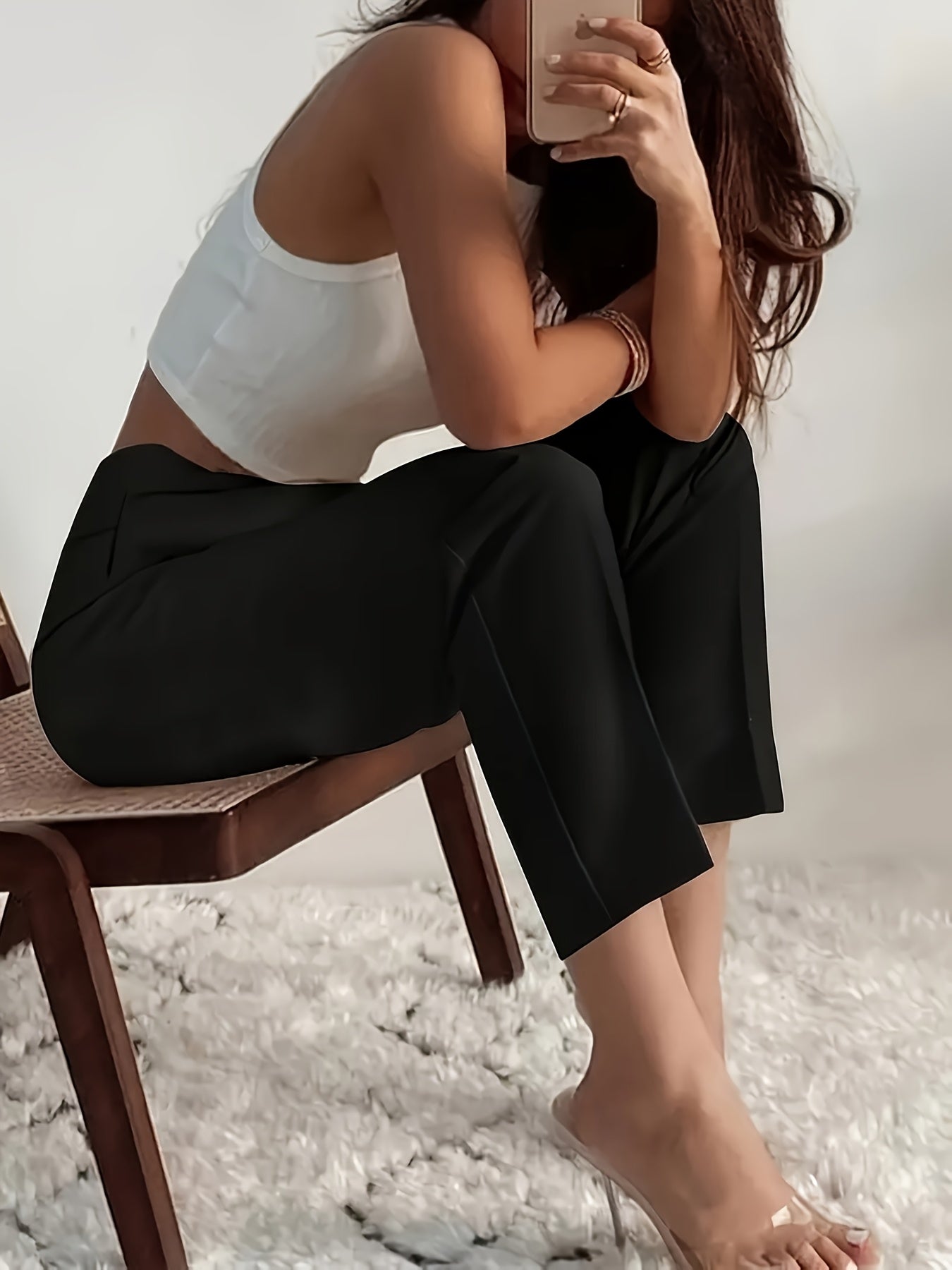 Lot de 2 Pantalons Femme Élégants – Taille Haute, Jambe Droite avec Fermeture Zippée, Tous Saisons