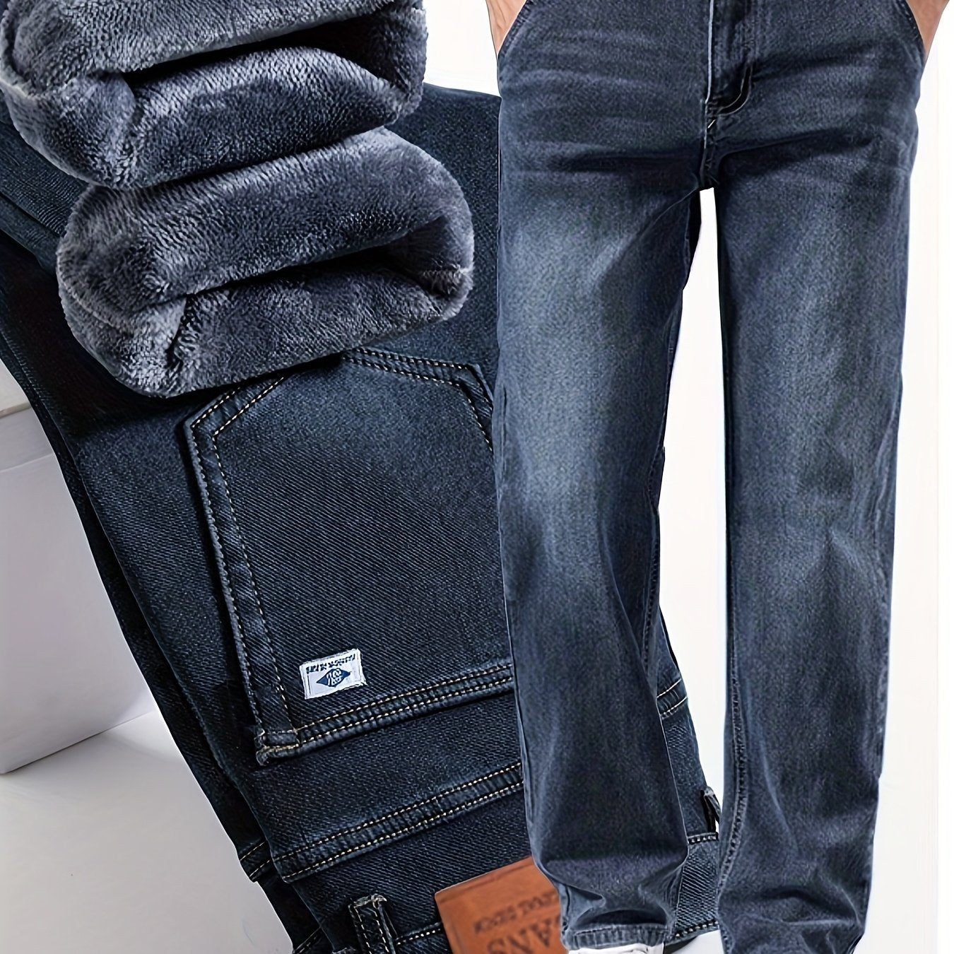 Pantalons Hiver Homme – Polaire, Épais, Stretch, Bleu, Minimalistes