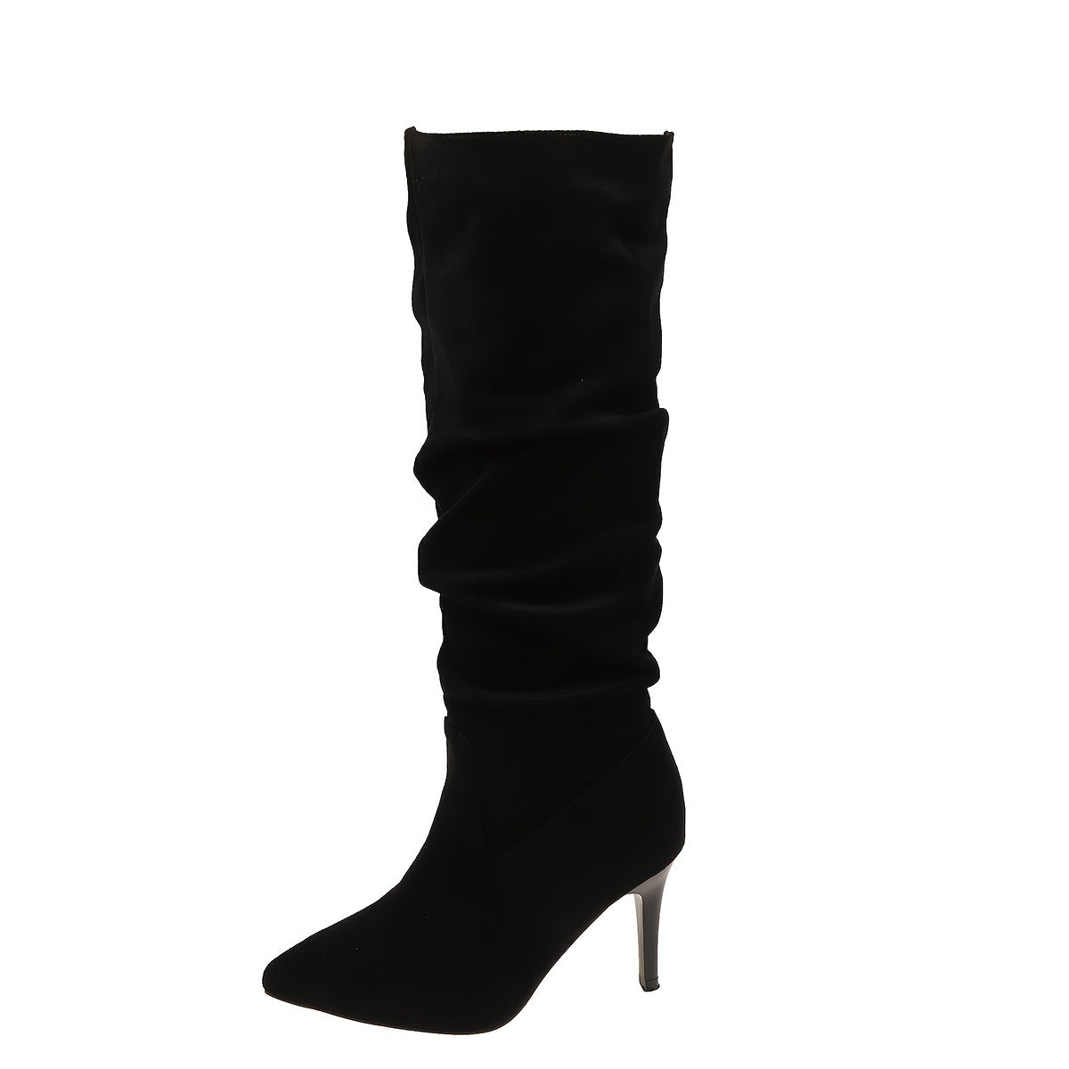 Bottes Sexy Femme à Talons Aiguilles – Montantes au Genou avec Effet Froncé, Dessus Tissu Couleur Unie, Bout Pointu, Semelle en Caoutchouc, Doublure et Semelle Intérieure en PU, Enfilage Facile, Bottines Décontractées Automne Toute Saison