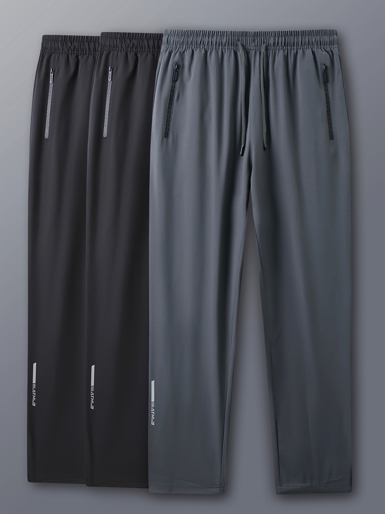 3pcs Joggers Homme – Imprimés, Cordon, Poches Zippées, Polyester, Casual