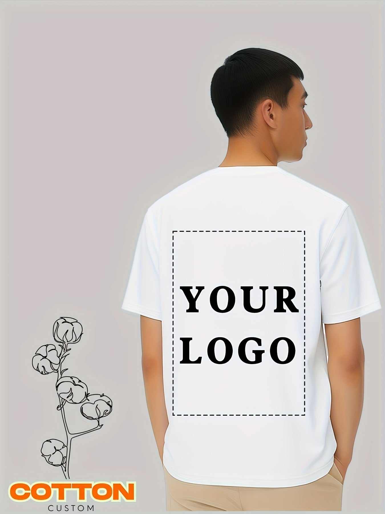 Men's 100% Cotton Custom 3-Section T-Shirt - Personalized Chest, Sleeve & Back Printing with Your Logo/Text/Photo - DIY Short Sleeve Round Neck Casual Summer Shirt for Branding, Events & Casual Attire