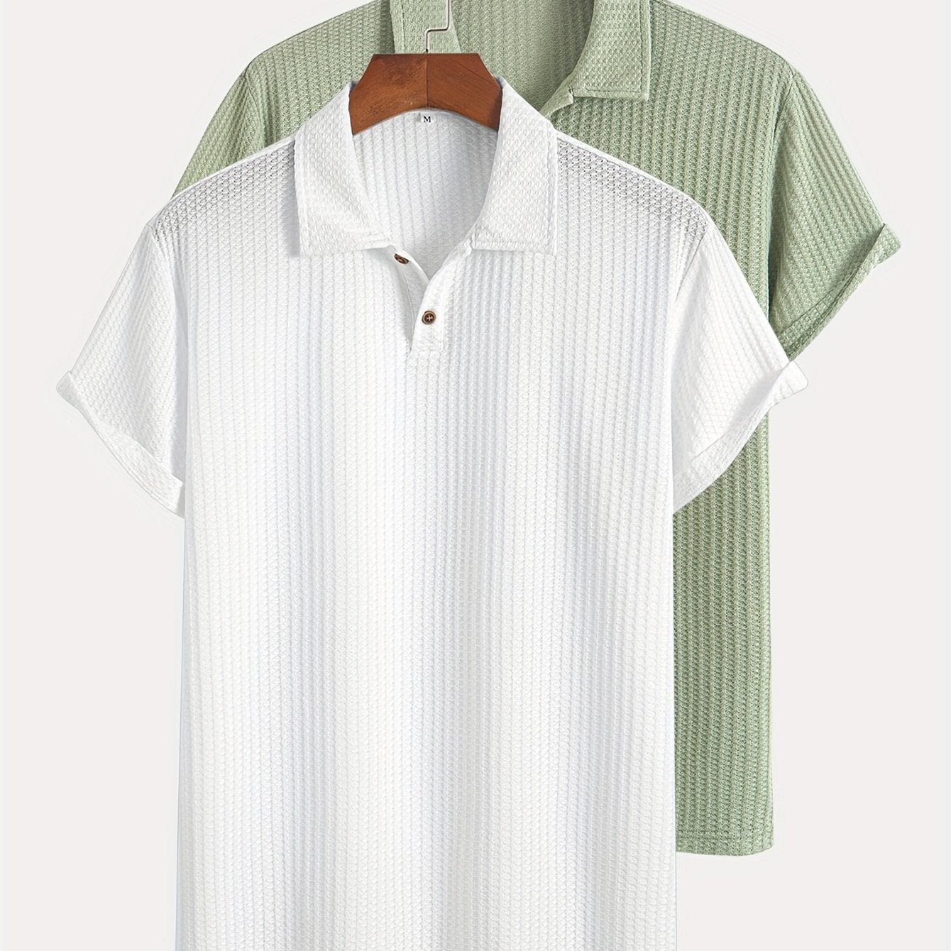 Two Pieces of Summer Casual Sports Jacquard Knit Short-Sleeve Polo Shirts, a Set of Two Jacquard Textured Short-Sleeve Polo Tops.