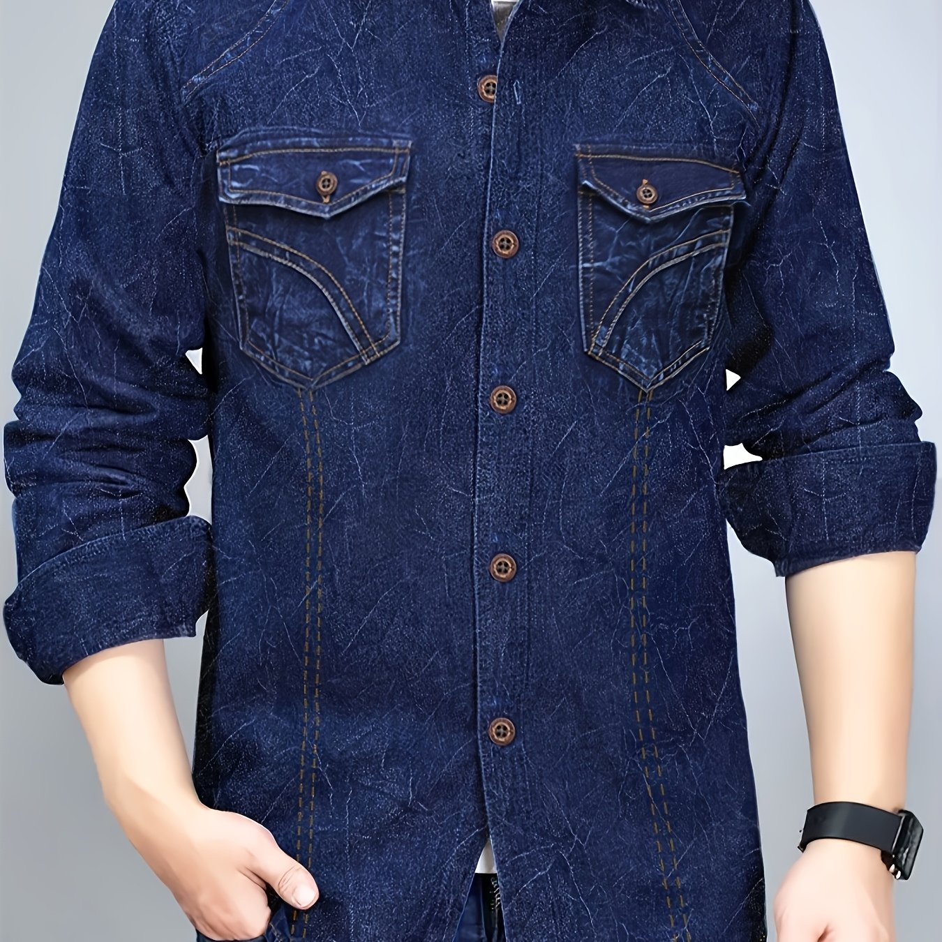 Gengyuan'S Features a Trendy Deep Blue Tie-Dye Denim Shirt for Men.