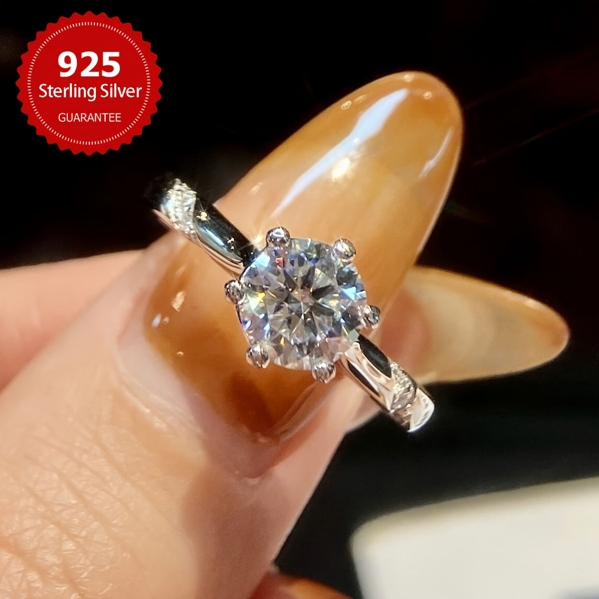1pc Glamorous 1CT Moissanite Ring S925 Sterling Silvery Promise Wedding EngaSynthetic Gemstoneent Rings for Women Wedding Season Jewelry Anniversary Solitaire Ring Thanksgiving Valentine's Day Gift for Ladies Noble Luxury Bri