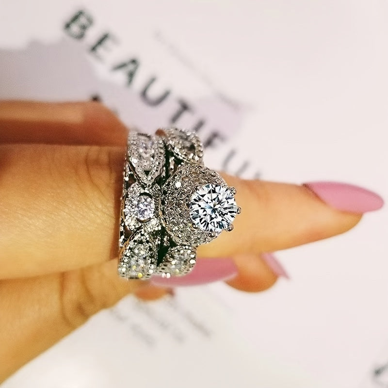 Luxurious Party Ring With European And American New Double-layer Micro-set Zirconia