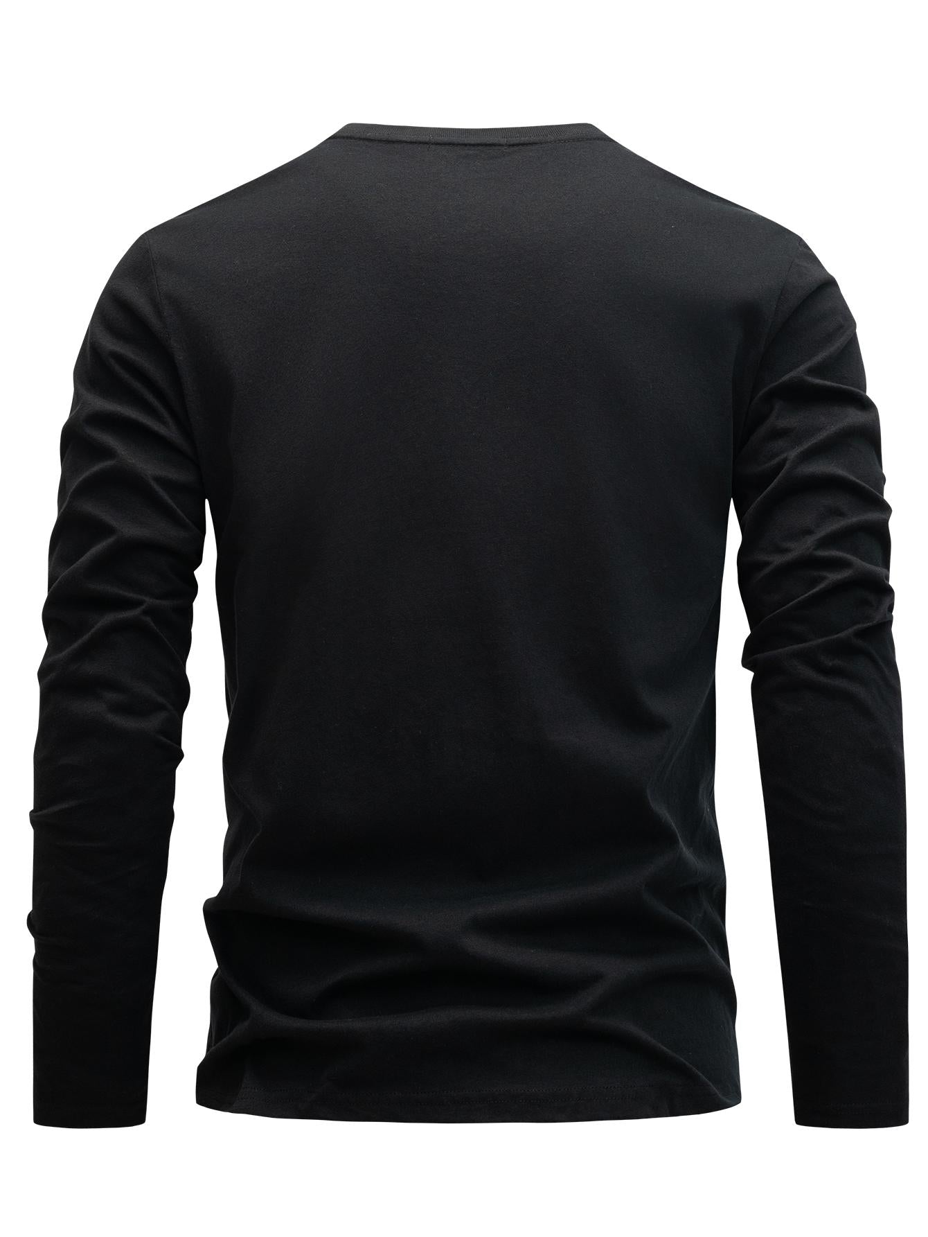 Men's 100% Cotton Long Sleeve T-Shirt with White Mountain Logo Print - Casual Round Neck Pullover, Thick Short-Season Layering Top for & Casual Attire, Spring/Fall Wardrobe Essential (Regular Fit, Hand Washable) - 100% Breath