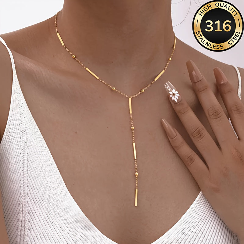 Collier Femme Hypoallergénique – Acier Inoxydable en Y avec Perles Riz, Plaqué Or 18K, Pendentif Long à Glands Élégant, Idéal pour Quotidien, Soirées, Halloween, Noël et Cadeaux d’Anniversaire