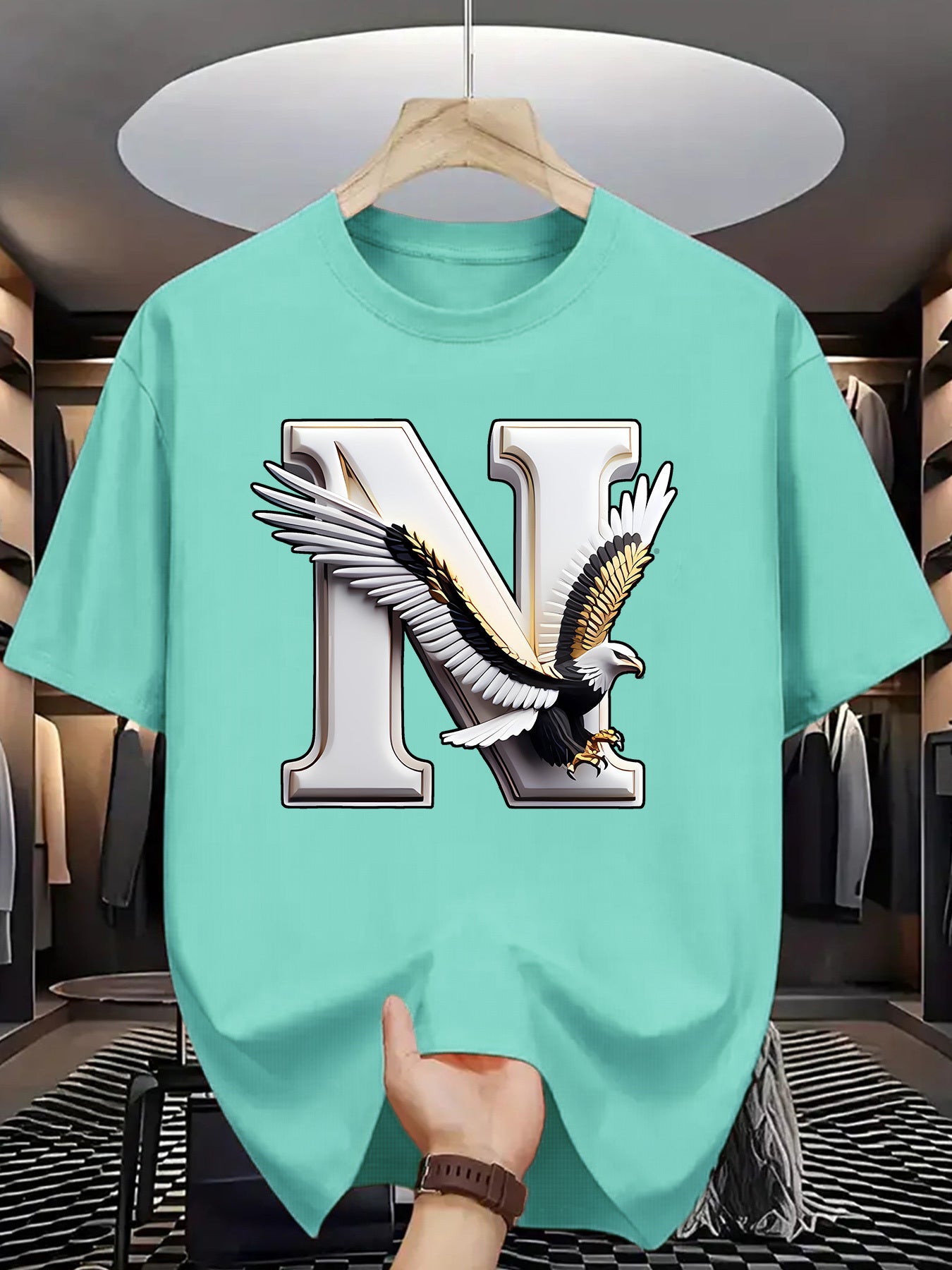 Summer Men'S Fashion Short-Sleeve T-Shirt with Letter Pattern Print