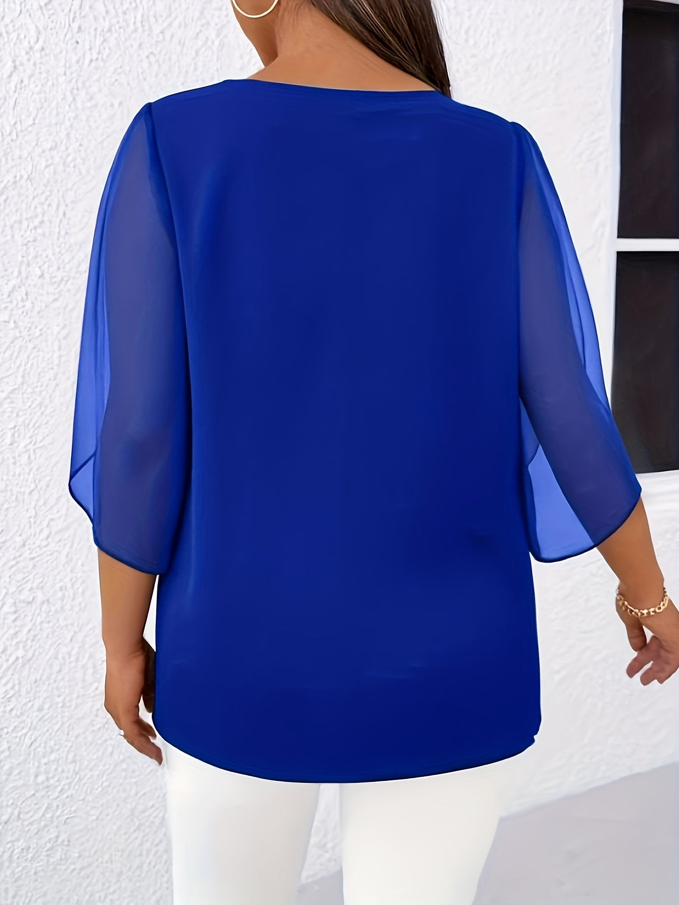 Blouse Femme Grande Taille Élégante – Manches Mi-Longues, Col Classique, Tissu Non Extensible, Tous Saisons