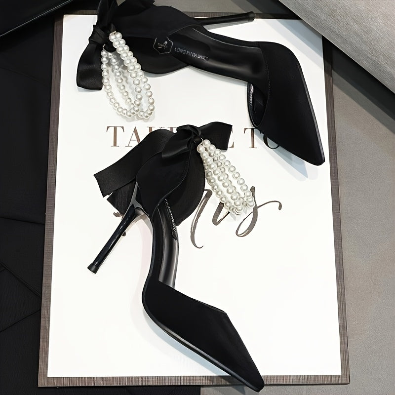 Sandales à Talons Hauts Élégantes – Bout Pointu Noir, Décorées d’un Nœud pour un Style Chic