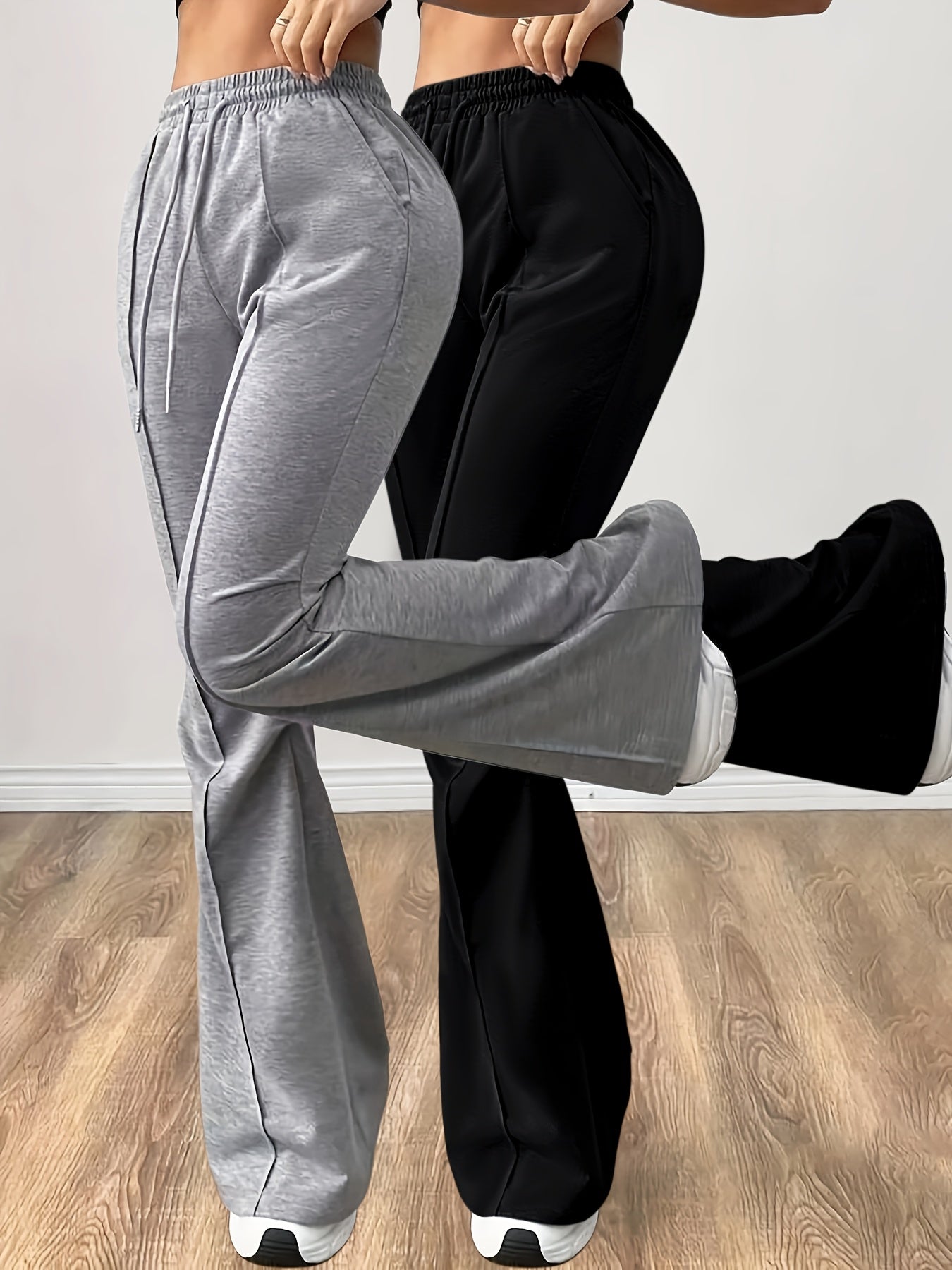 Ensemble Deux-Pièces Femme – Pantalon Évasé Taille Élastique avec Cordon