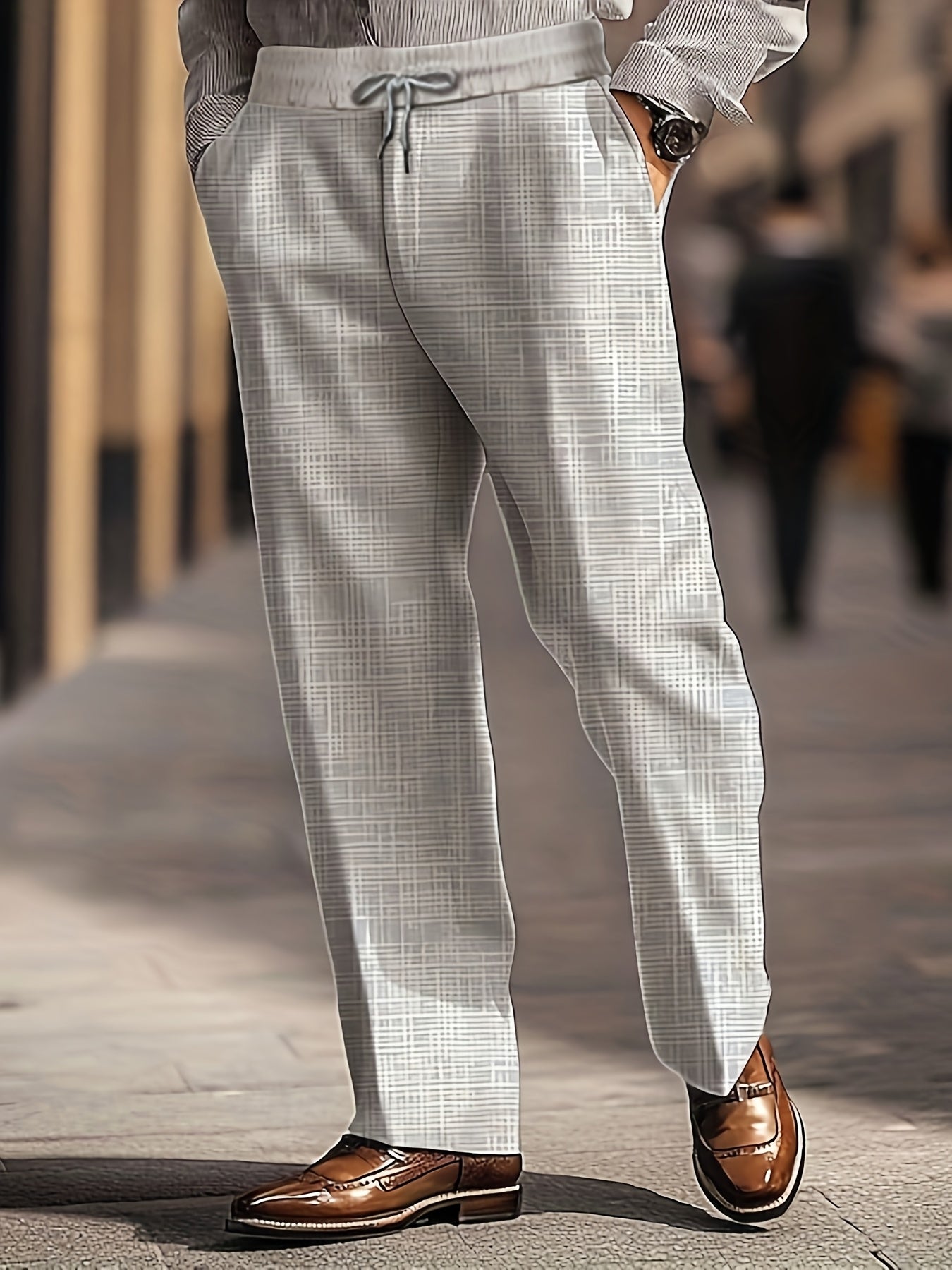 Pantalon homme long géométrique — Casual, élégant et ample pour fêtes et extérieur