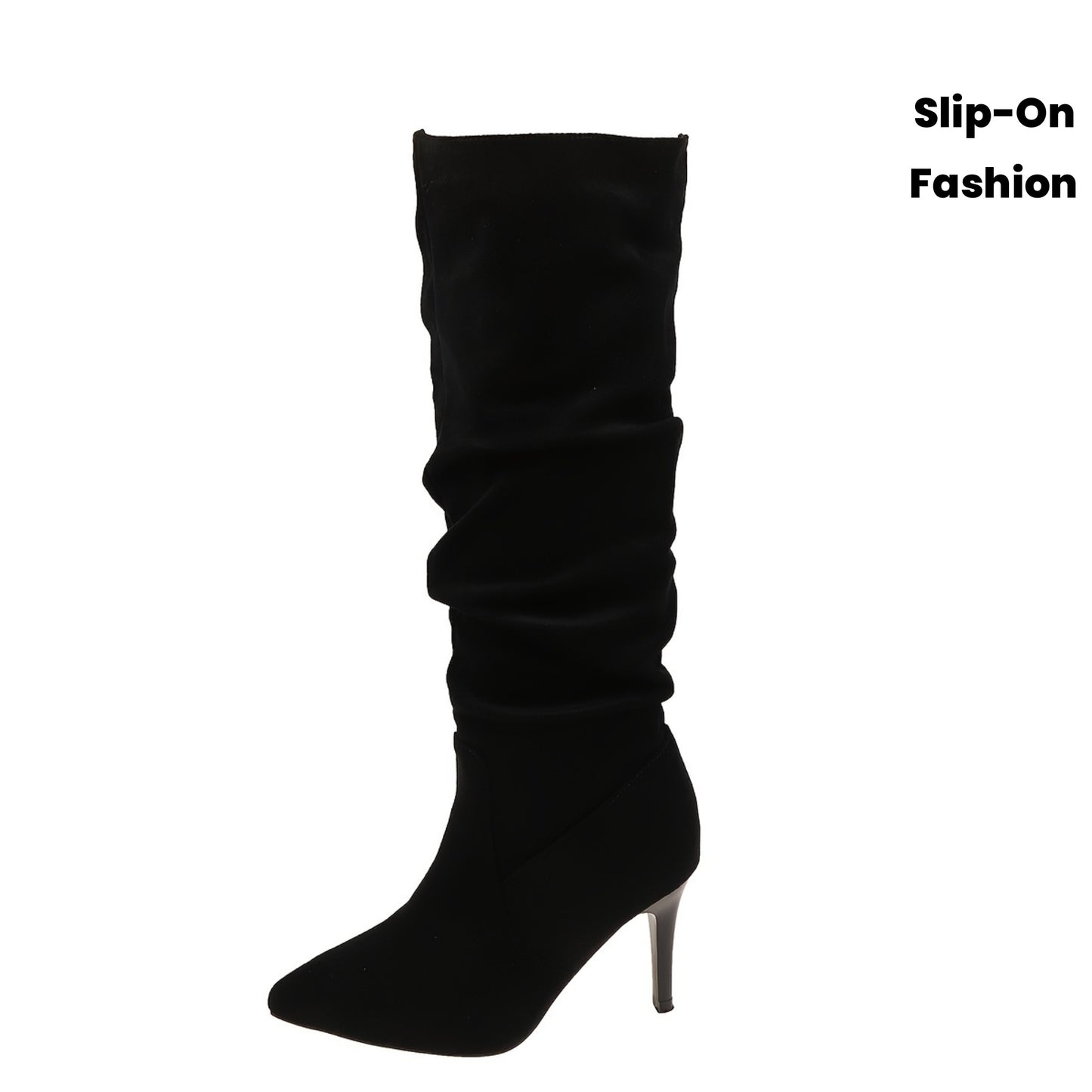 Bottes Sexy Femme à Talons Aiguilles – Montantes au Genou avec Effet Froncé, Dessus Tissu Couleur Unie, Bout Pointu, Semelle en Caoutchouc, Doublure et Semelle Intérieure en PU, Enfilage Facile, Bottines Décontractées Automne Toute Saison