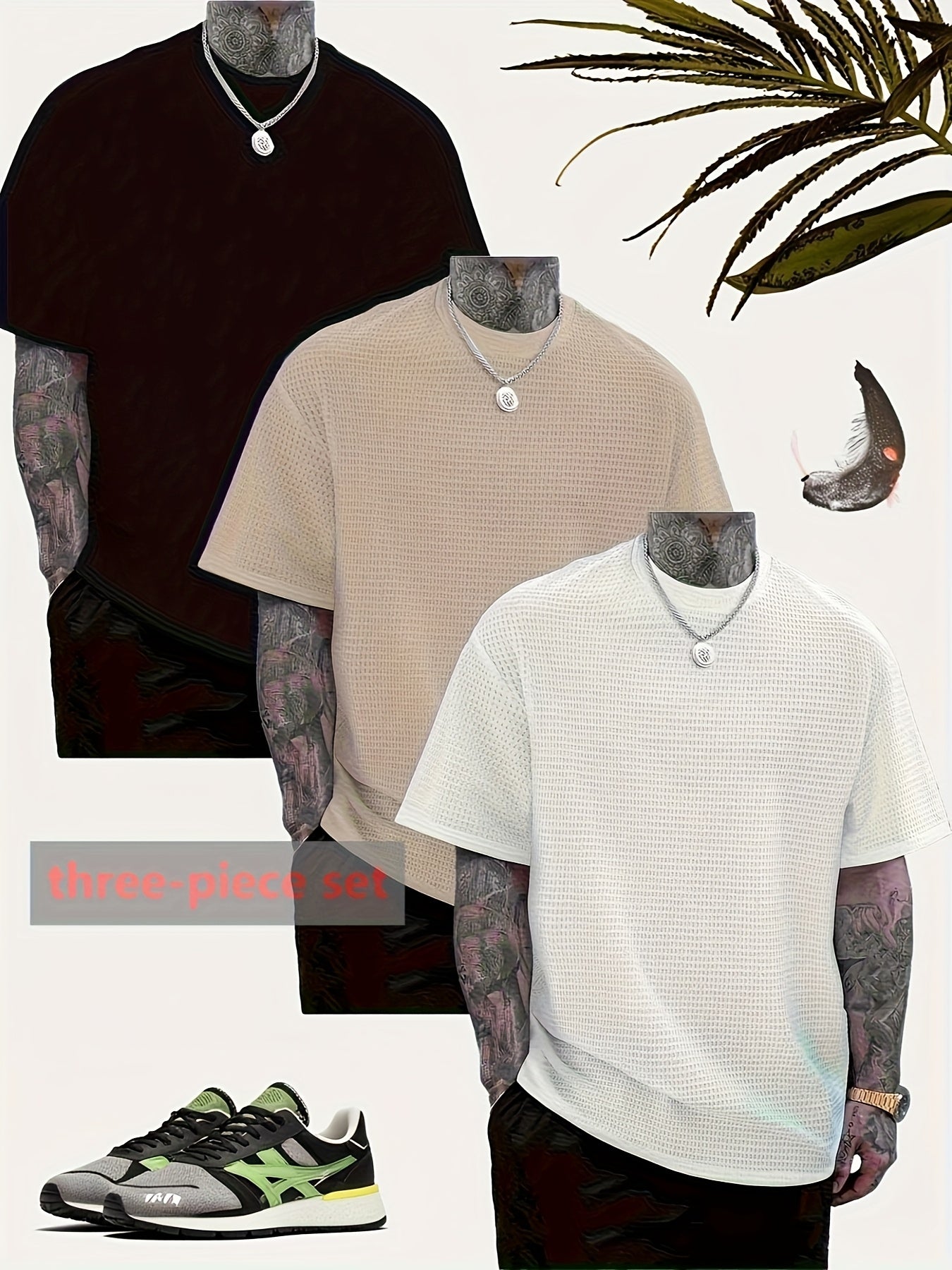 3pcs Men's Quick-Dry Breathable Waffle Knit T-Shirts - Moisture-Wicking Regular Fit Casual Tees for Gym, Hiking & Outdoor Activities, Solid Color Round Neck Summer Spring Autumn Essentials