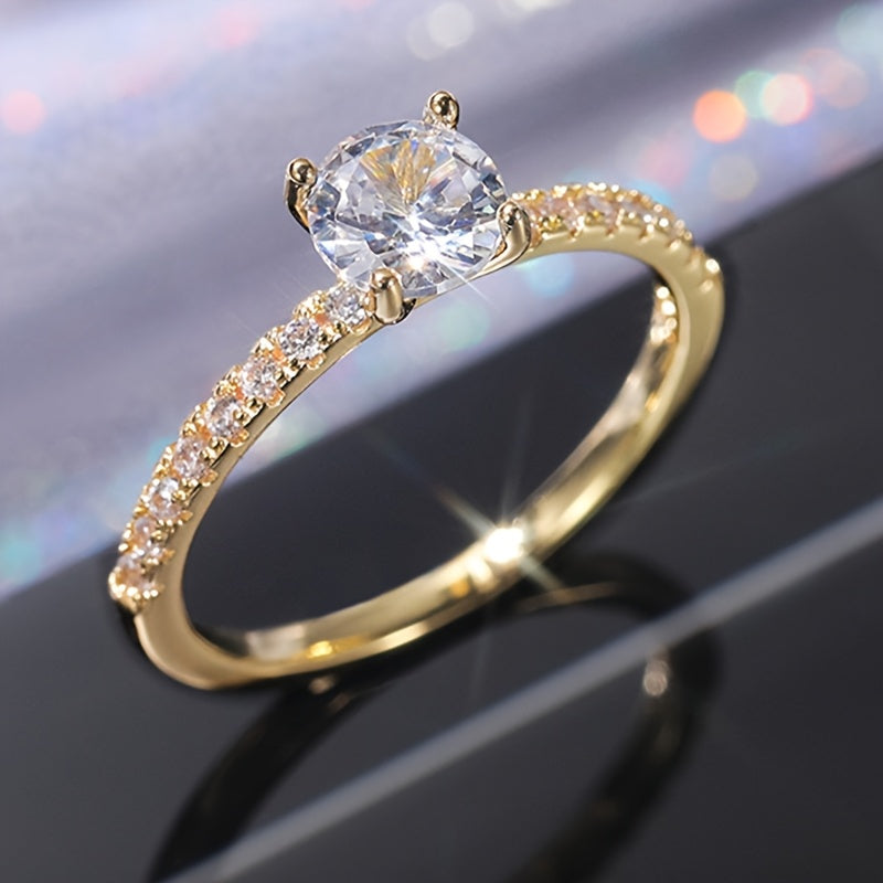 An Elegant And Classic 4-Prong Engagement Ring for Women, Featuring a Sparkling Synthetic Zirconia, Perfect As a Valentine'S Day Gift Or for Parties, Without Card Packaging.