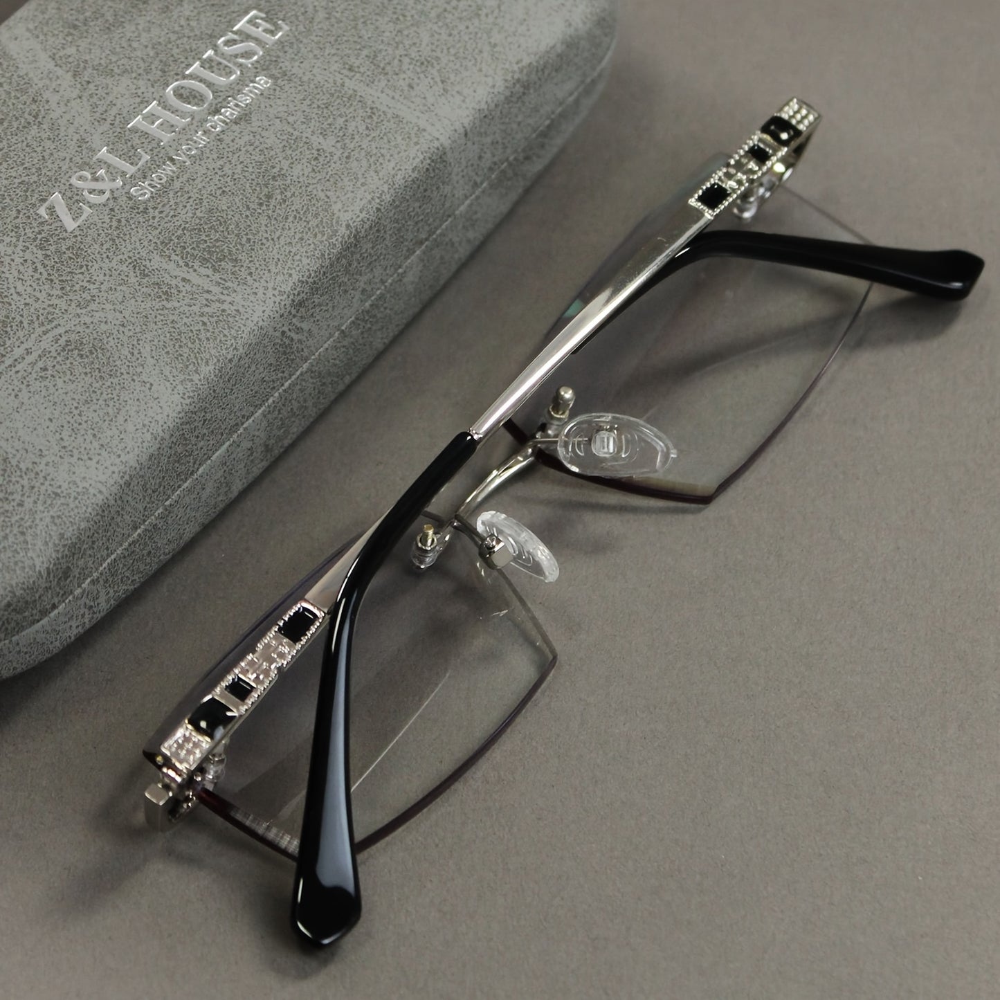 Premium Rimless Reading Glasses, High Definition Lenses - Men's fashionable presbyopia glasses with unique decorative temples, including glasses case and lens cloth, comfortable to wear, gift choice, also suitable f