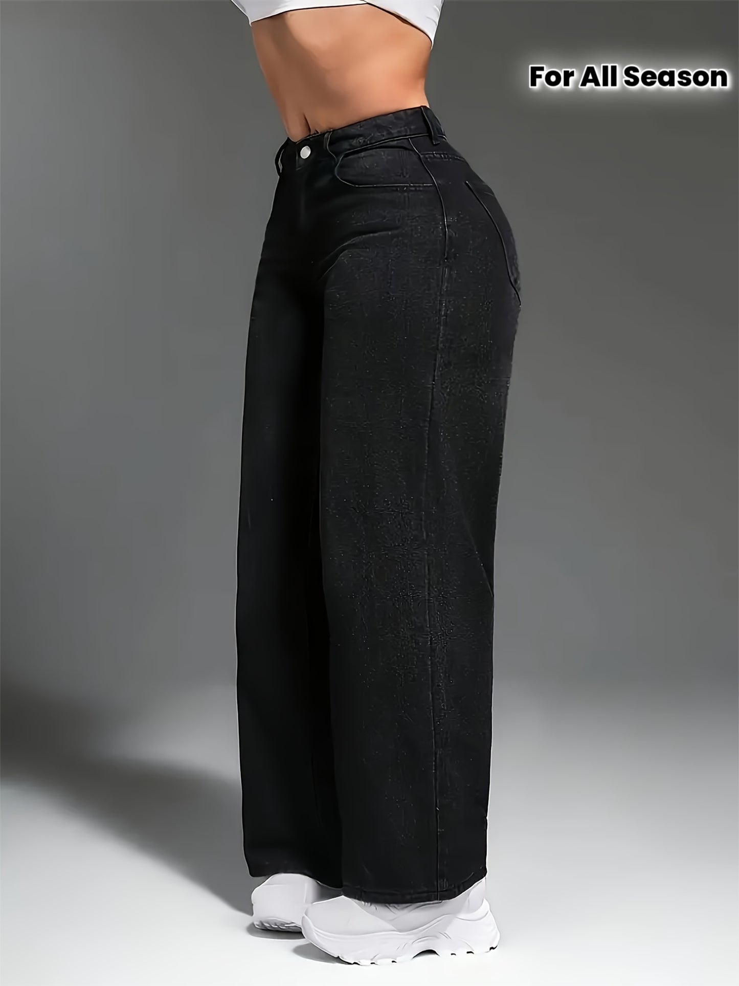 Pantalon Femme Taille Haute à Jambe Large - Élégant Pantalon Smoking Noir Uni avec Fermeture Éclair, Tenue Formelle et Décontractée Toute Saison