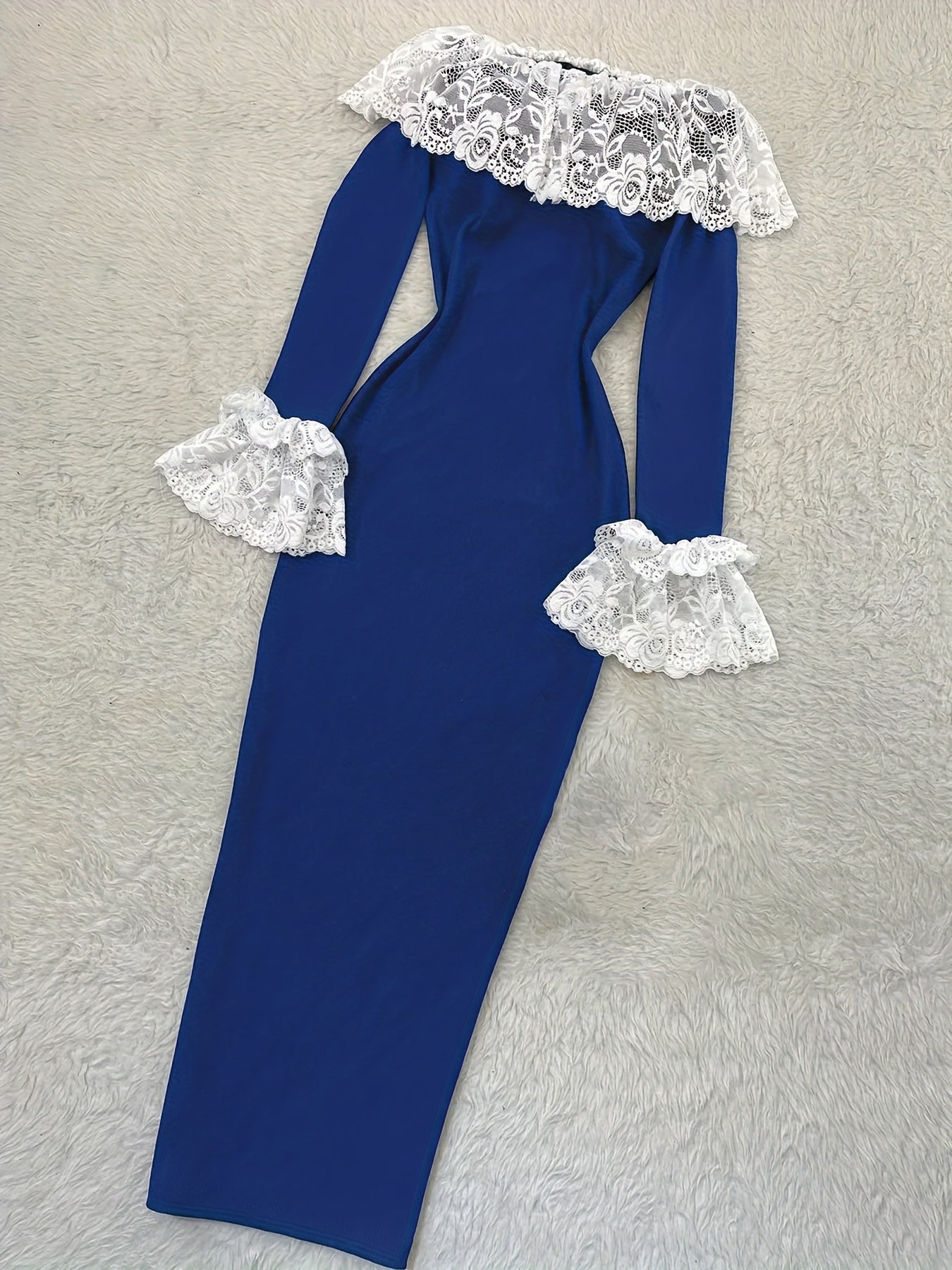 Elegant Off-the-Shoulder Lace-Trimmed Dress | Fitted Waist, Versatile for Parties, Dates, Birthdays, Valentine's, Weddings, Vacations