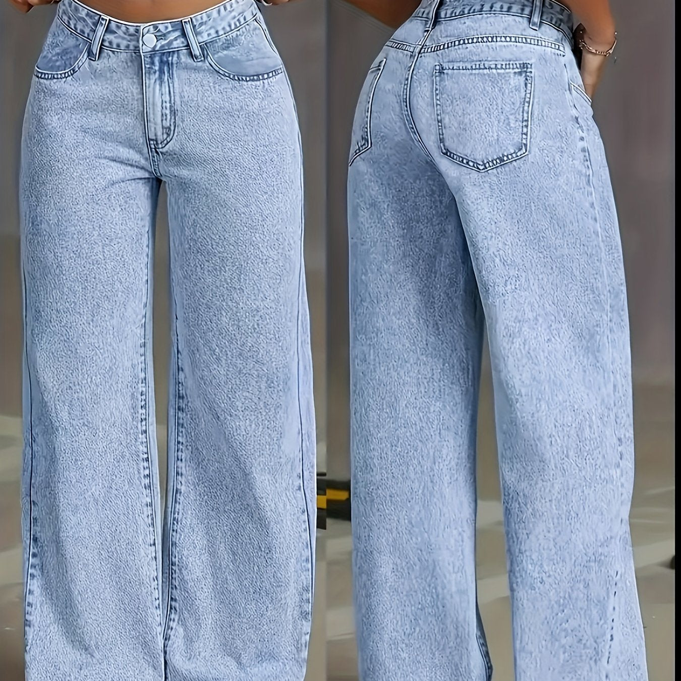 Jeans Femme Nouveaux – Coupe Large Droite, Bleu Clair Effet Flocon, Taille Haute Ceinturée, Confortables, Pantalon Décontracté Élégant Polyvalent pour Quotidien, Voyage et Bureau