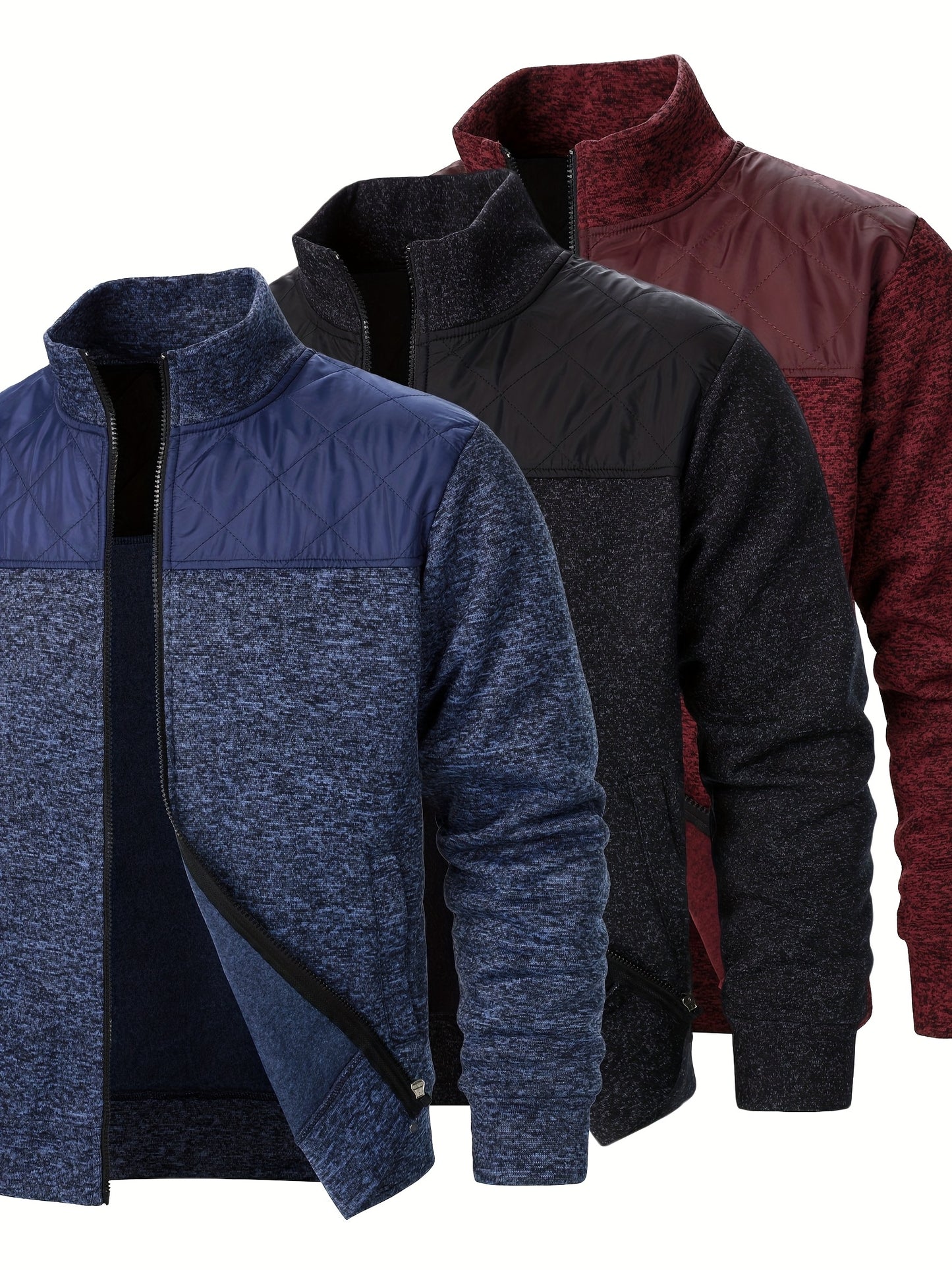 Lot de 3 Sweatshirts Homme en Polaire – Zip, Marron, Manches Longues, Col Montant, Décontracté, Golf et Camping, Lavable en Machine