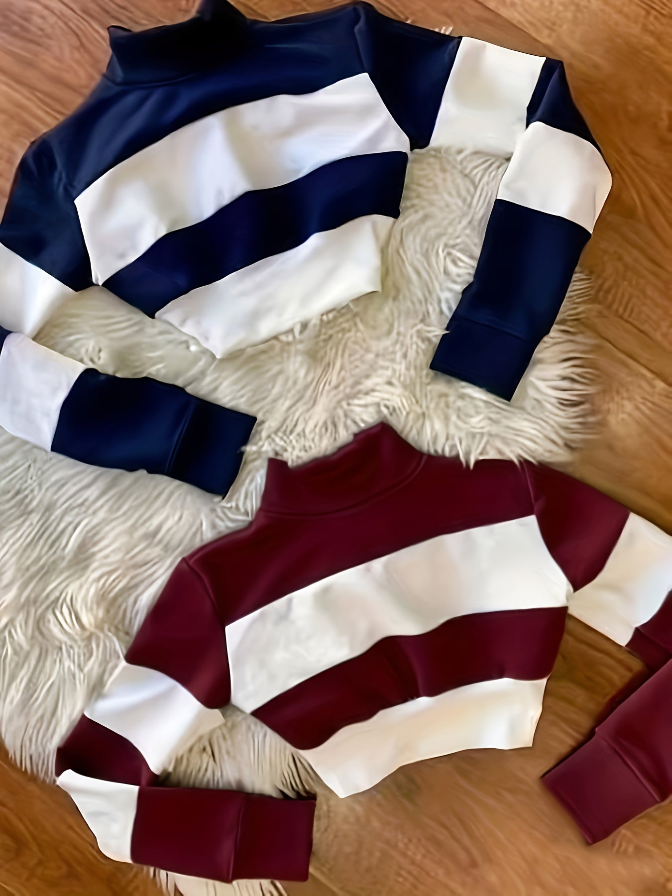 Set Femme 2 Pièces T-Shirt Long Bloc Couleurs et Crop Top Col Montant